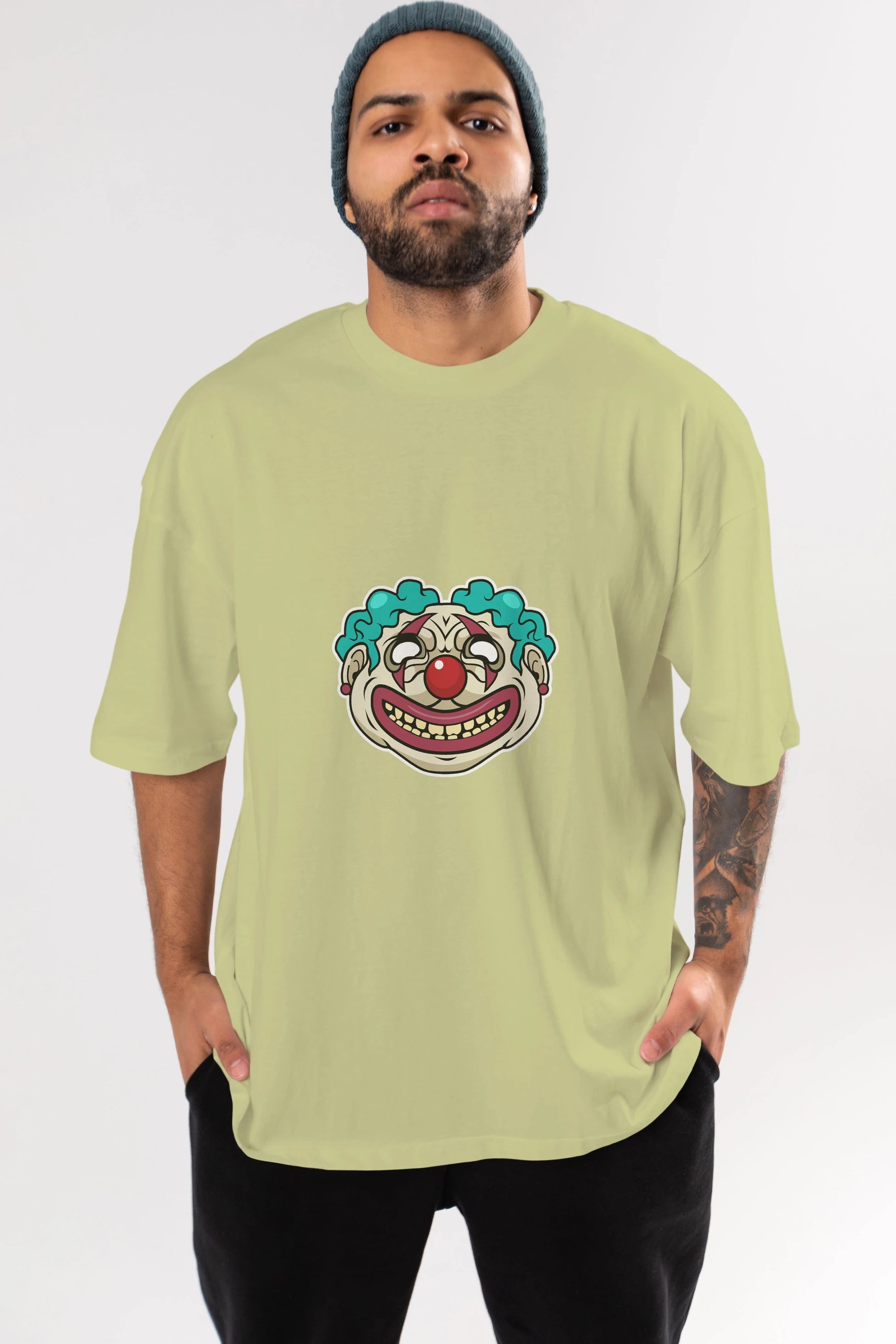 Clown Head Ön Baskılı Oversize t-shirt Erkek Kadın Unisex %100 Pamuk tişort