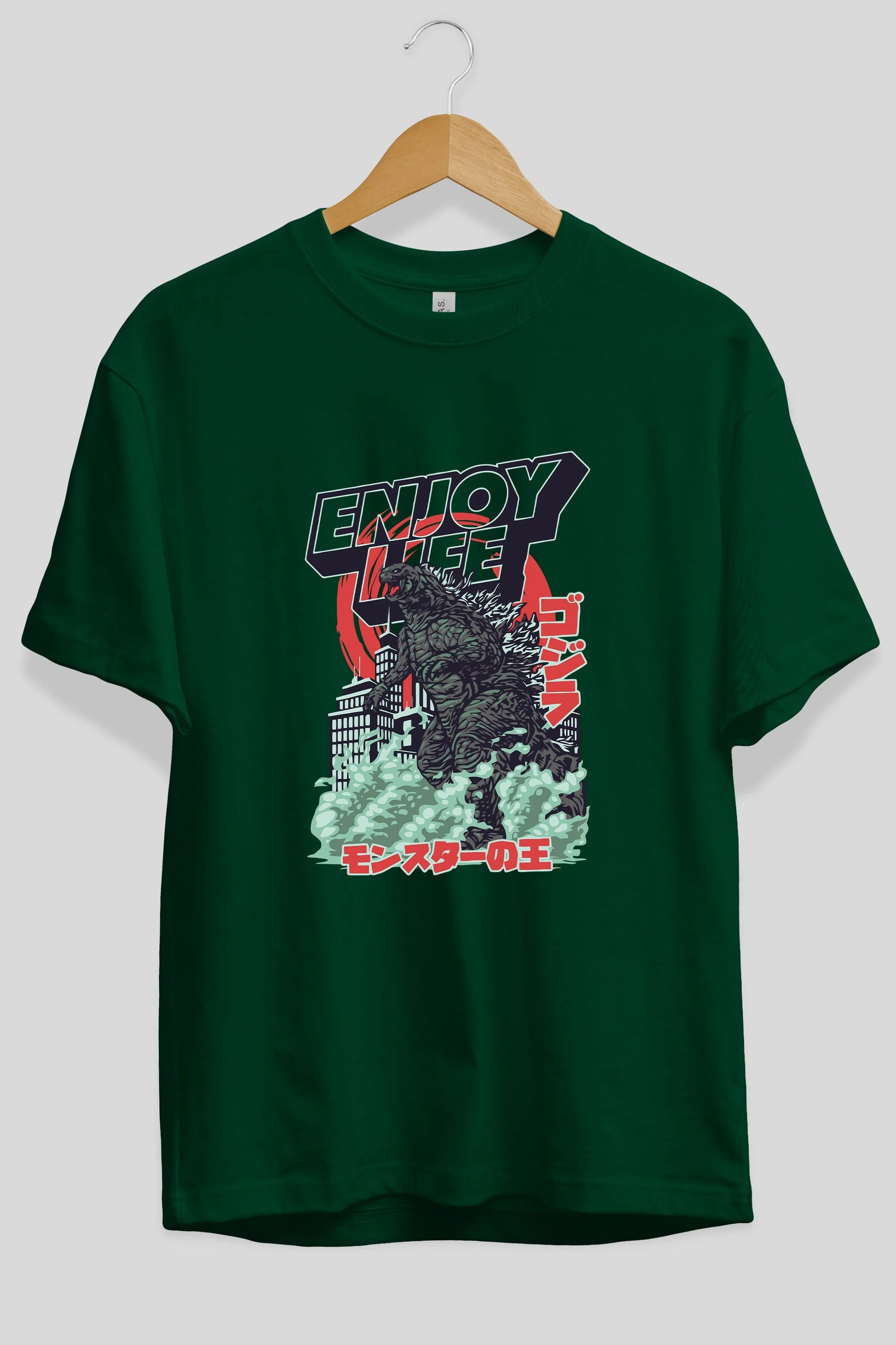Godzilla Ön Baskılı Oversize t-shirt Erkek Kadın Unisex %100 Pamuk Bisiklet Yaka tişort