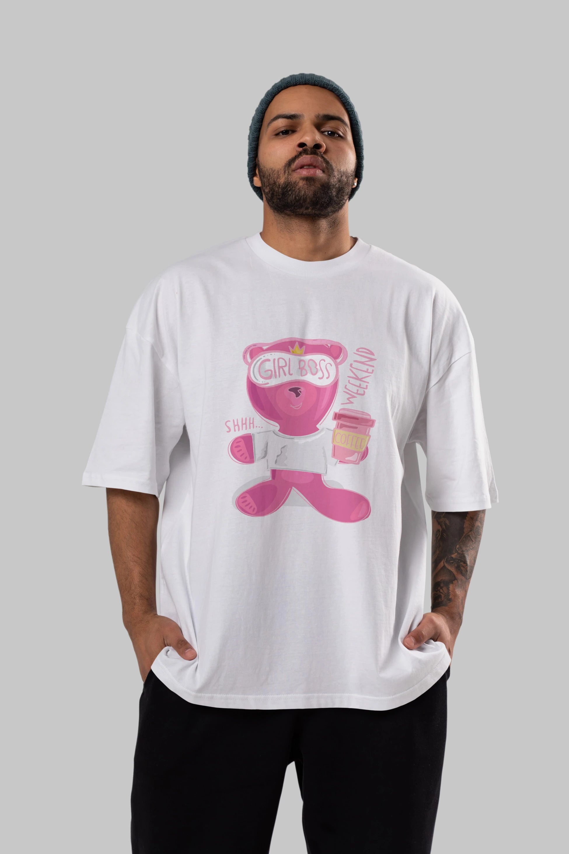 Girl Boss Bear Ön Baskılı Oversize t-shirt Erkek Kadın Unisex