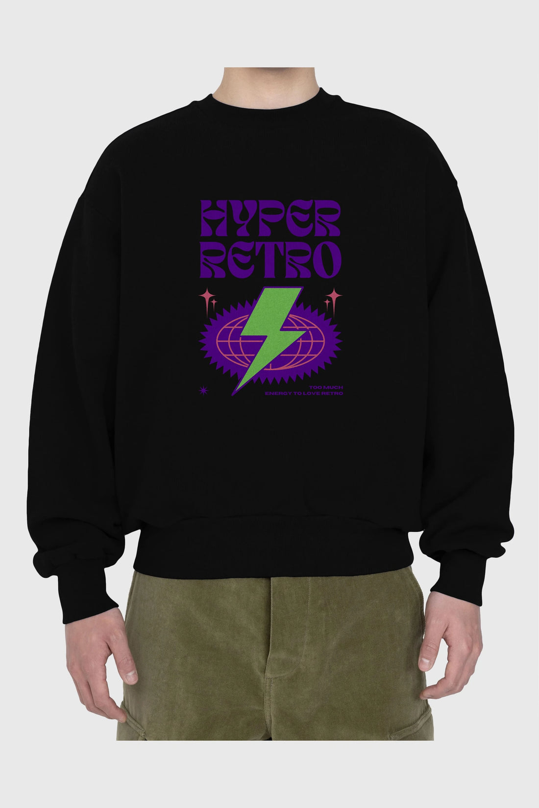 Hyper Retro Yazılı Ön Baskılı Oversize Sweatshirt Erkek Kadın Unisex