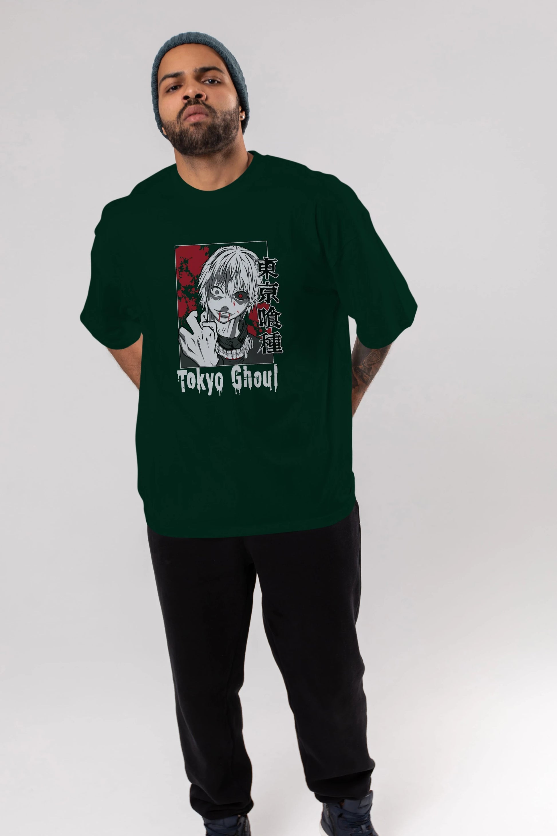Kaneki Ken TOKYO GHOUL Anime Ön Baskılı Oversize t-shirt %100 pamuk Erkek Kadın Unisex