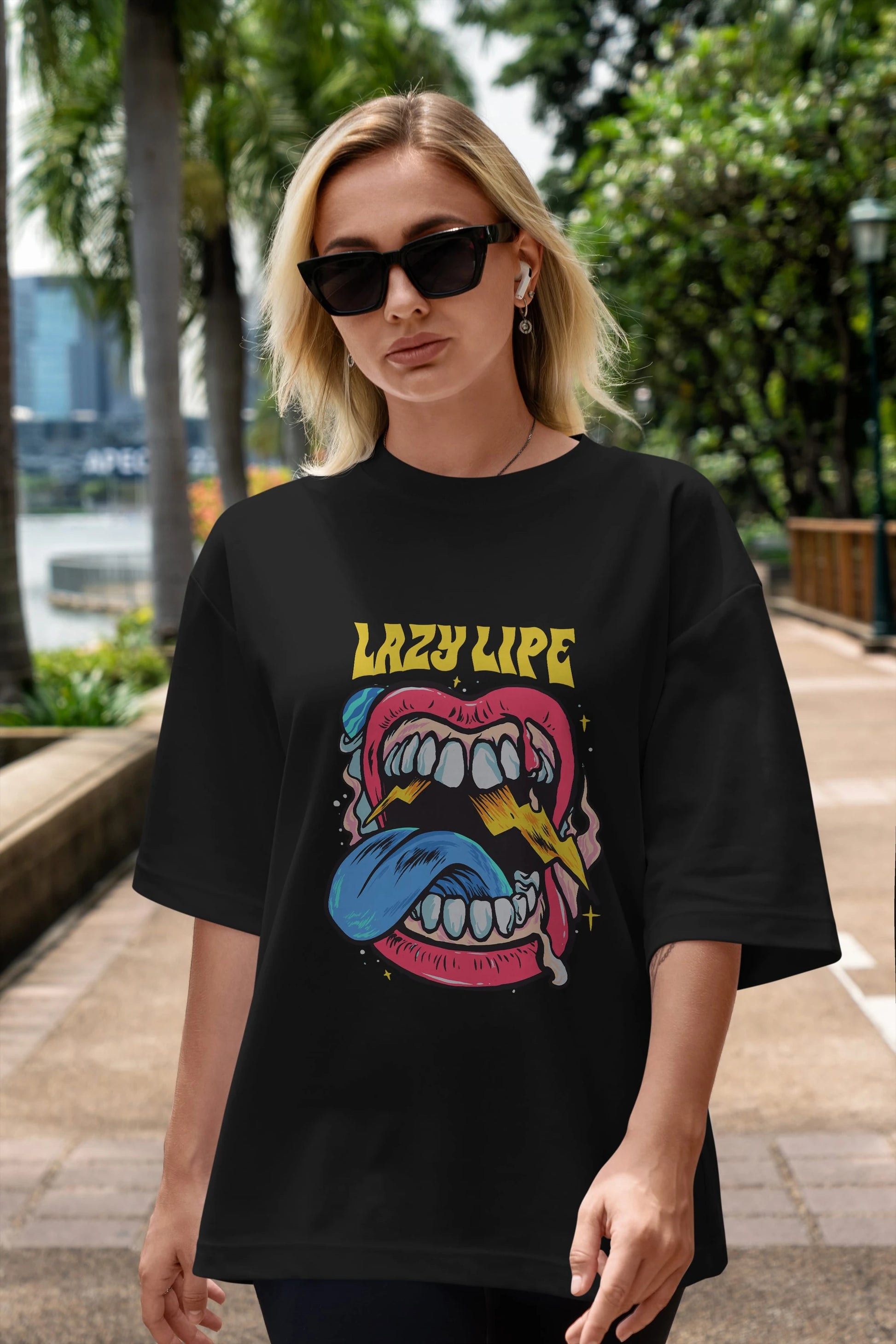 Lazy Lipe Ön Baskılı Oversize t-shirt Erkek Kadın Unisex