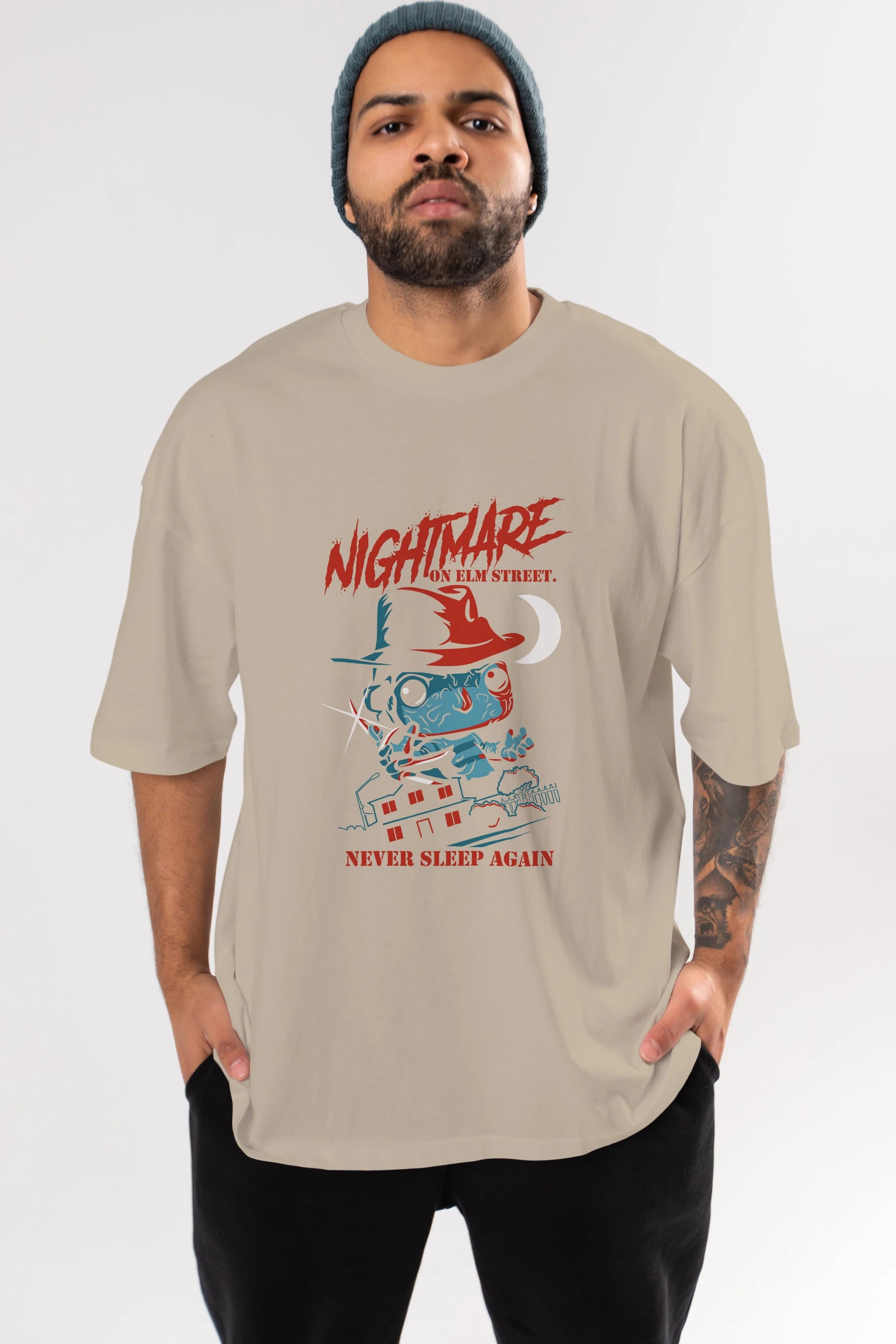 Nightmare Elm Sokağı Ön Baskılı Oversize t-shirt Erkek Kadın Unisex %100 Pamuk Bisiklet Yaka tişort