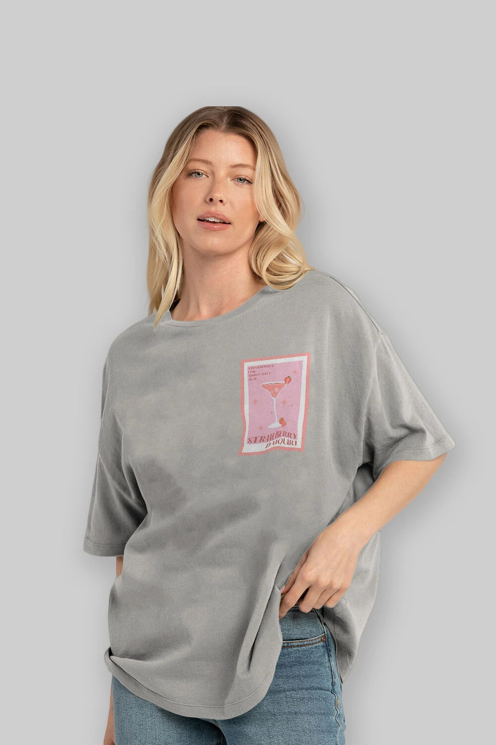 Strawberry Daiquiri Ön Sol Baskılı Oversize t-shirt Erkek Kadın Unisex %100 Pamuk Bisiklet Yaka tişort