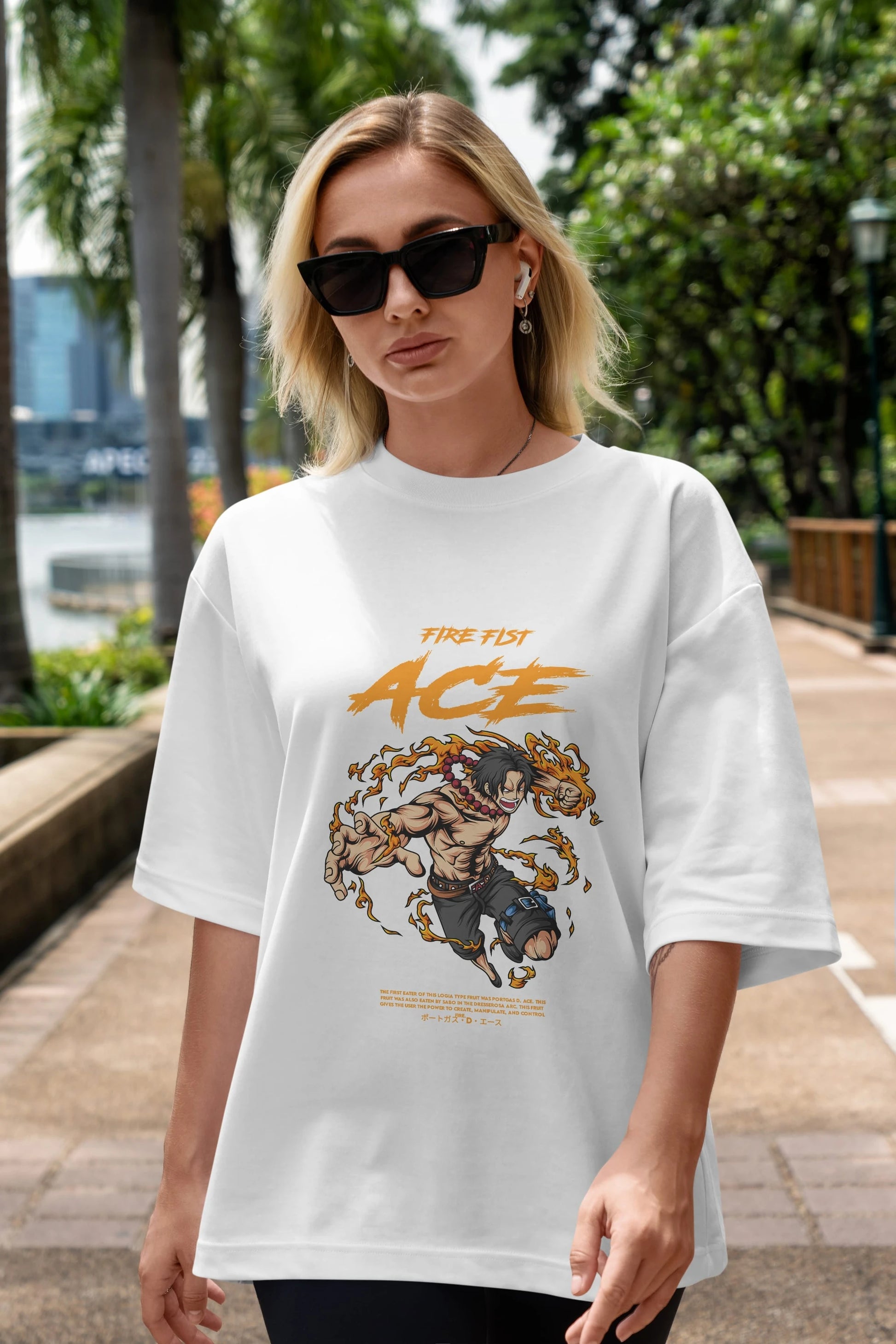 Fire Fist Ace Anime Ön Baskılı Oversize t-shirt %100 pamuk Erkek Kadın Unisex