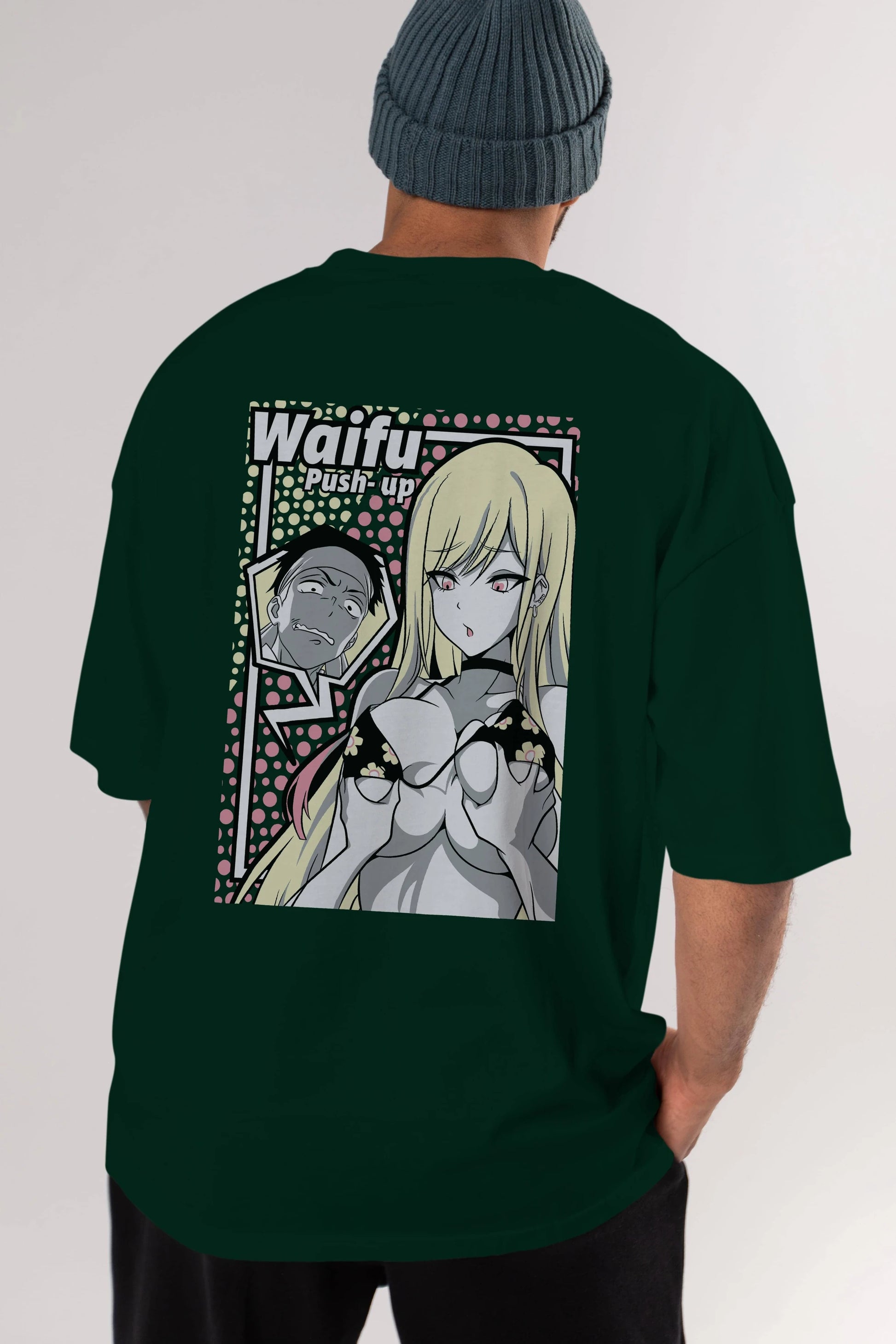 Waifu PushUp Anime Arka Baskılı Oversize t-shirt Erkek Kadın Unisex