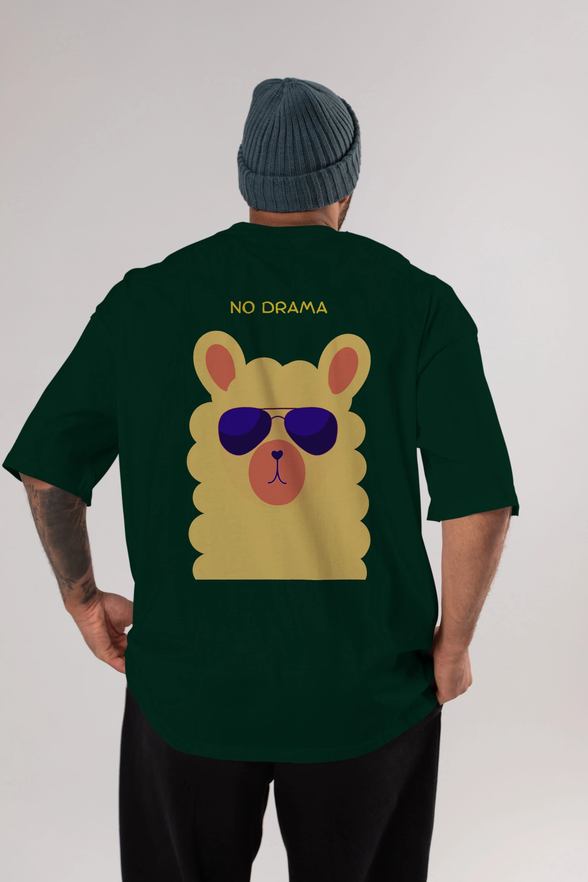 No Drama Yazılı Lama Arka Baskılı Oversize t-shirt Erkek Kadın Unisex