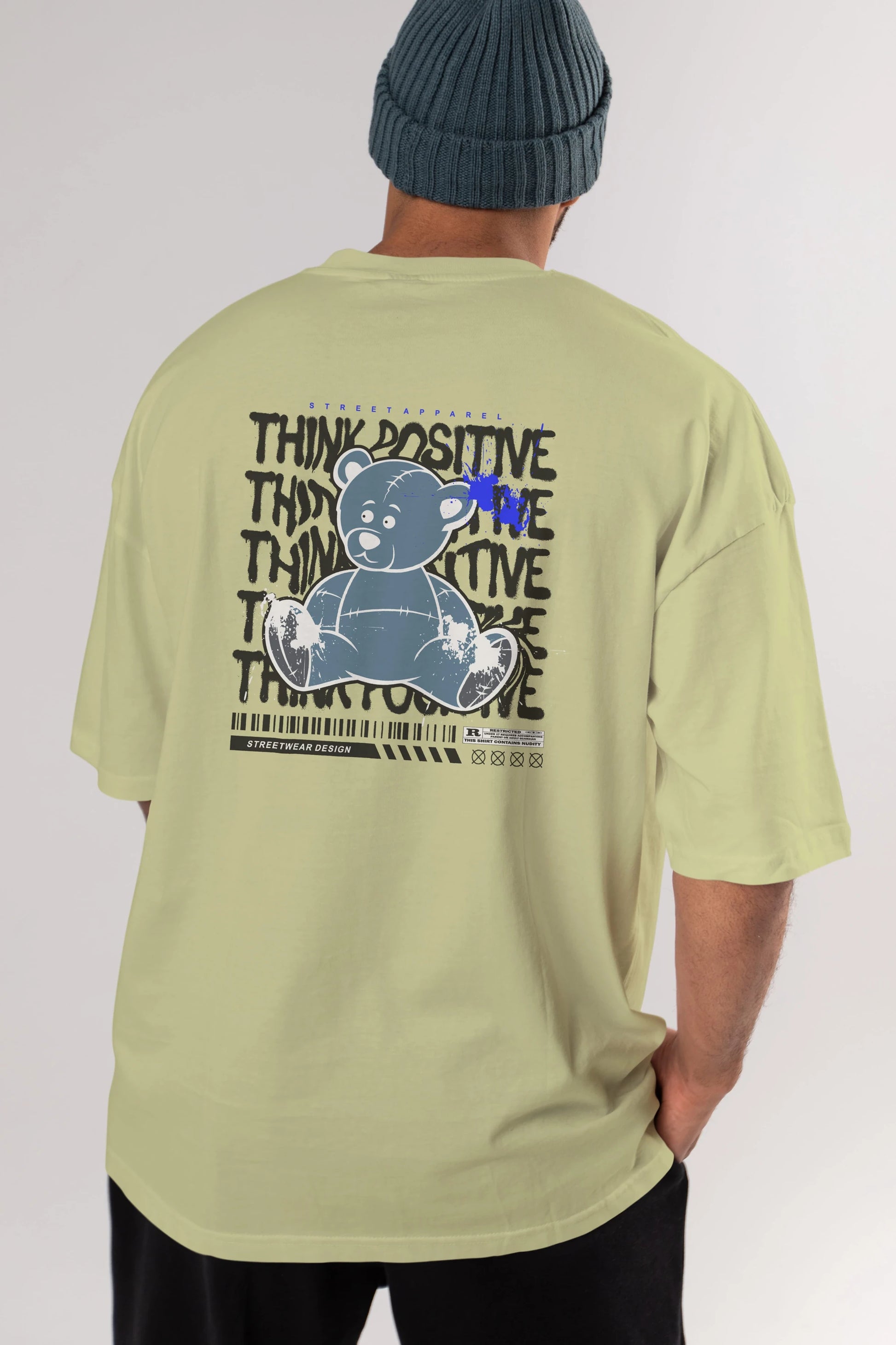 Teddy Bear Think Positive Arka Baskılı Oversize t-shirt Erkek Kadın Unisex