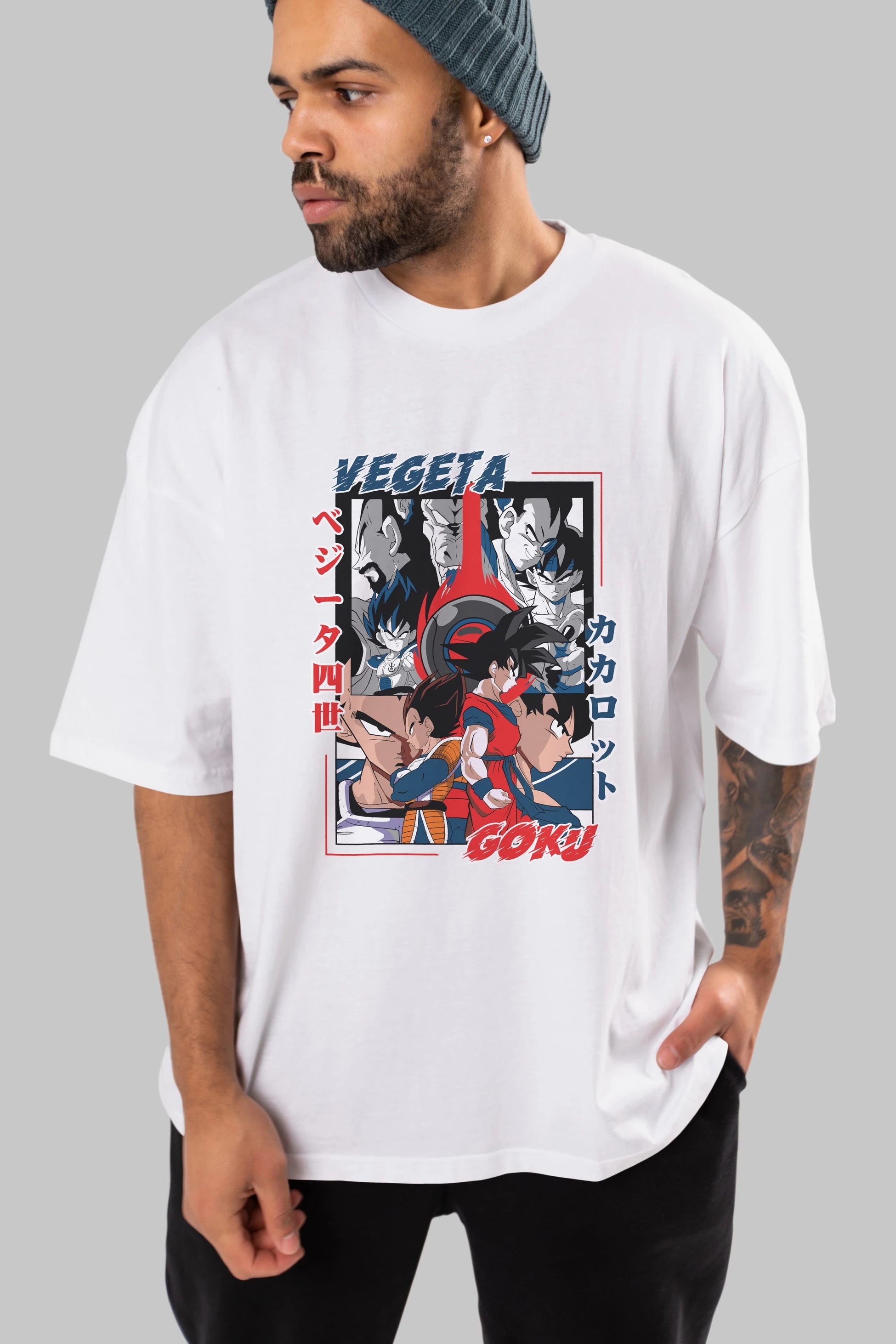 VEGETA VS GOKU Anime Ön Baskılı Oversize t-shirt %100 pamuk Erkek Kadın Unisex