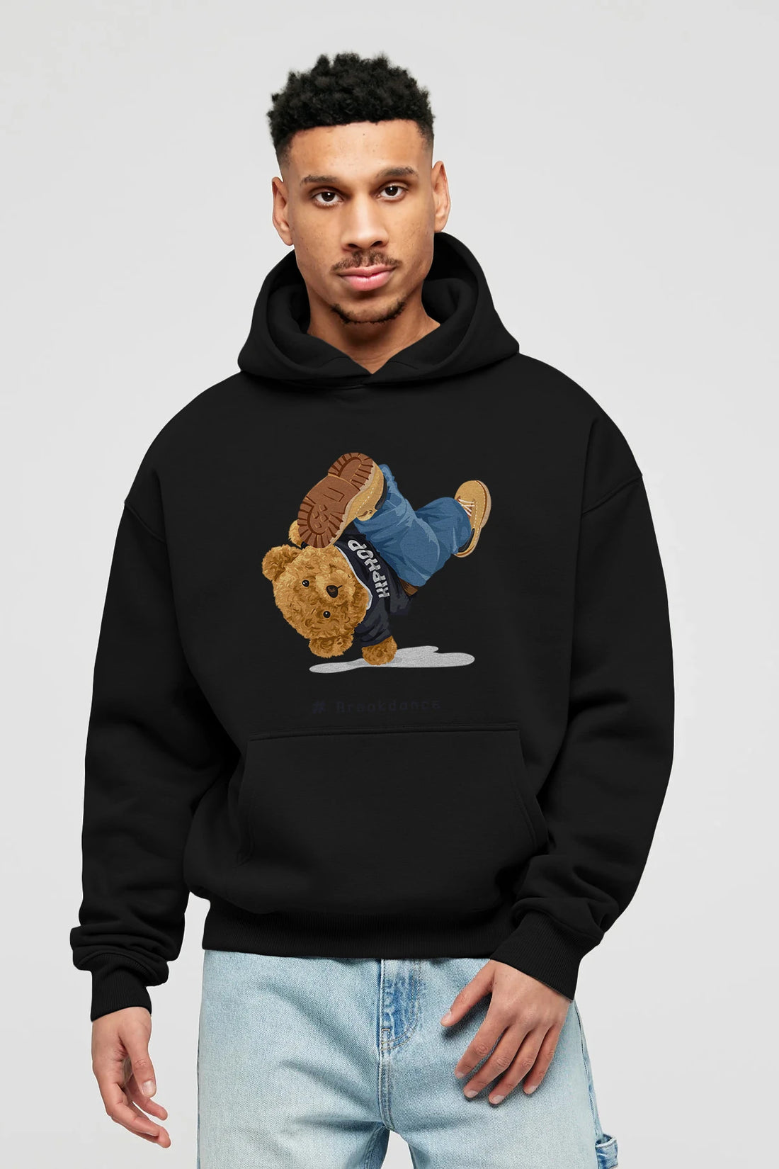 Teddy Bear Breakdance Ön Baskılı Hoodie Oversize Kapüşonlu Sweatshirt Erkek Kadın Unisex