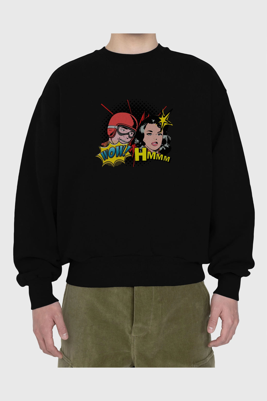Comic Wow Yazılı Ön Baskılı Oversize Sweatshirt Erkek Kadın Unisex
