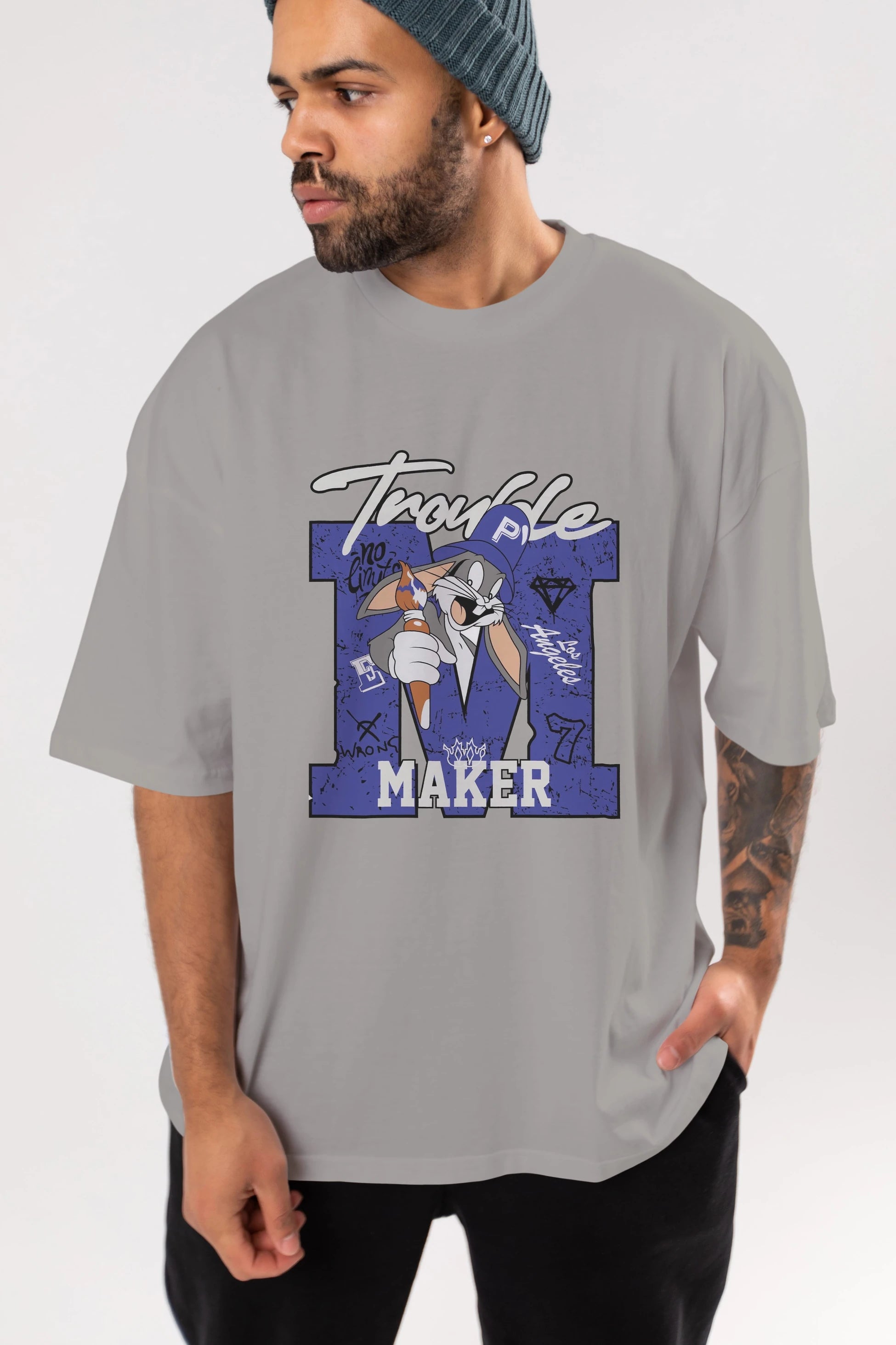 Bugs Bunny Ön Baskılı Oversize t-shirt Erkek Kadın Unisex %100 Pamuk Bisiklet Yaka tişort