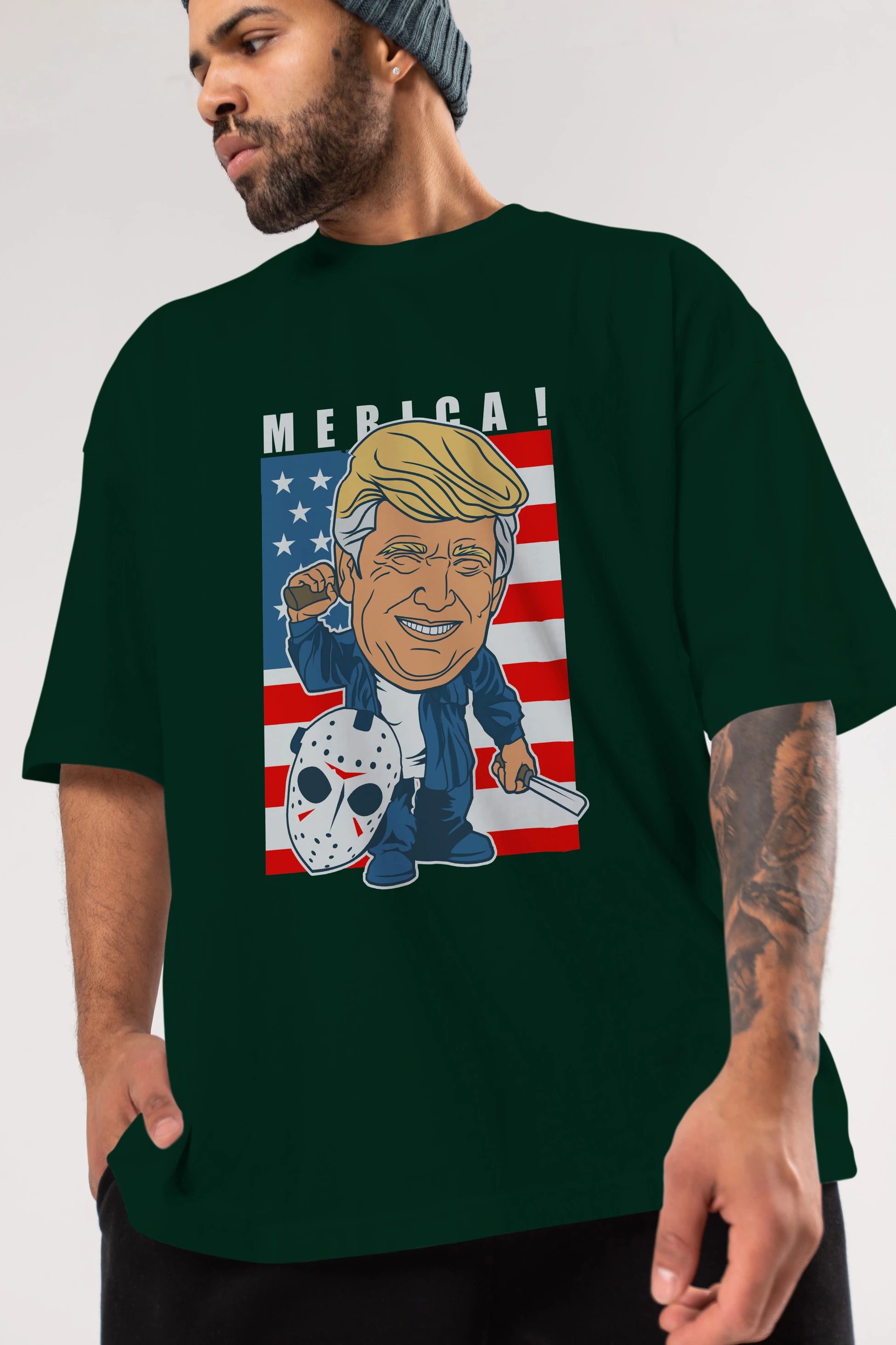 Jason Voorhess Trump Ön Baskılı Oversize t-shirt Erkek Kadın Unisex %100 Pamuk tişort