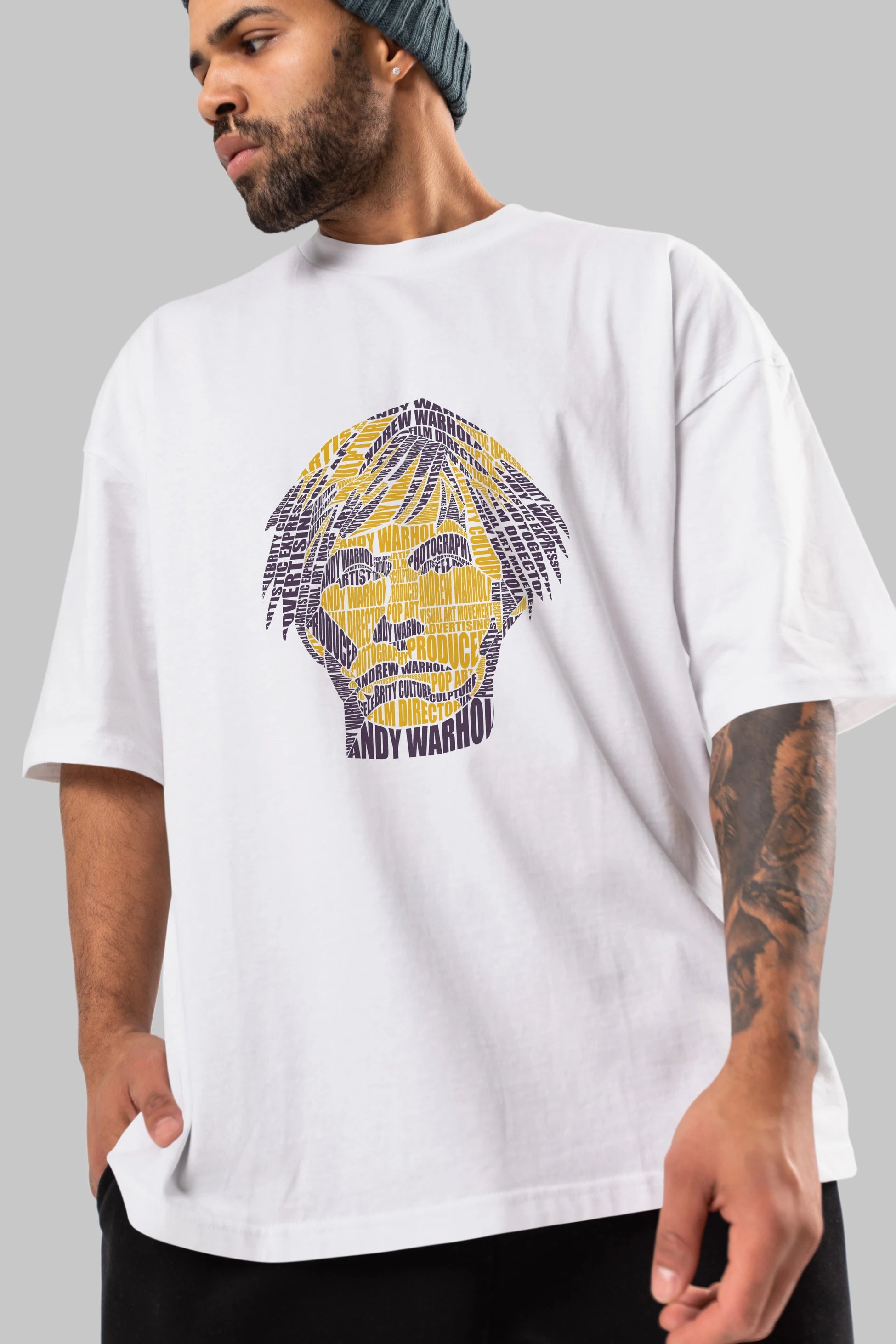 Andy Warhol Calligram Ön Baskılı Oversize t-shirt %100 pamuk Erkek Kadın Unisex