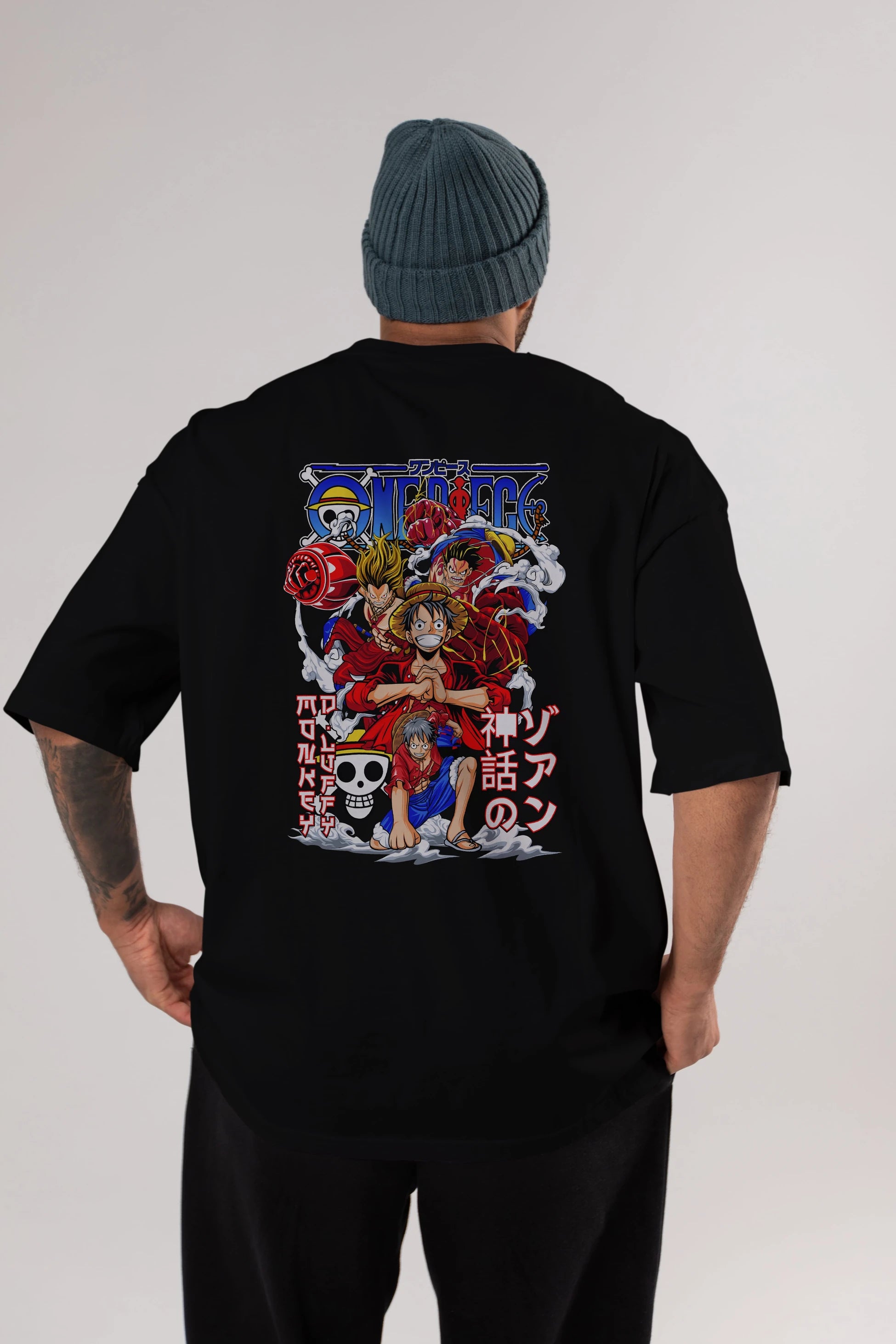 MONKEY D. LUFF-ONE PIECE 2 Anime Arka Baskılı Oversize t-shirt Erkek Kadın Unisex