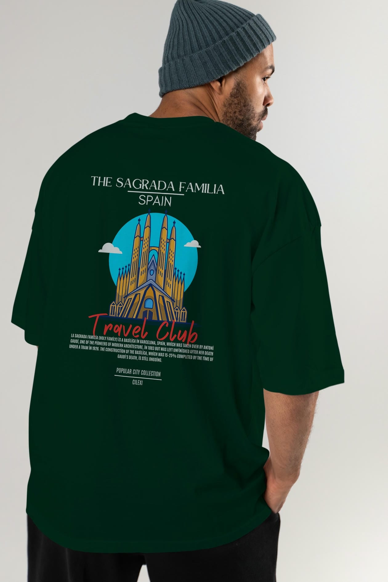The Sagrada Familia Spain Arka Baskılı Oversize t-shirt Erkek Kadın Pamuk Bisiklet Yaka tişort
