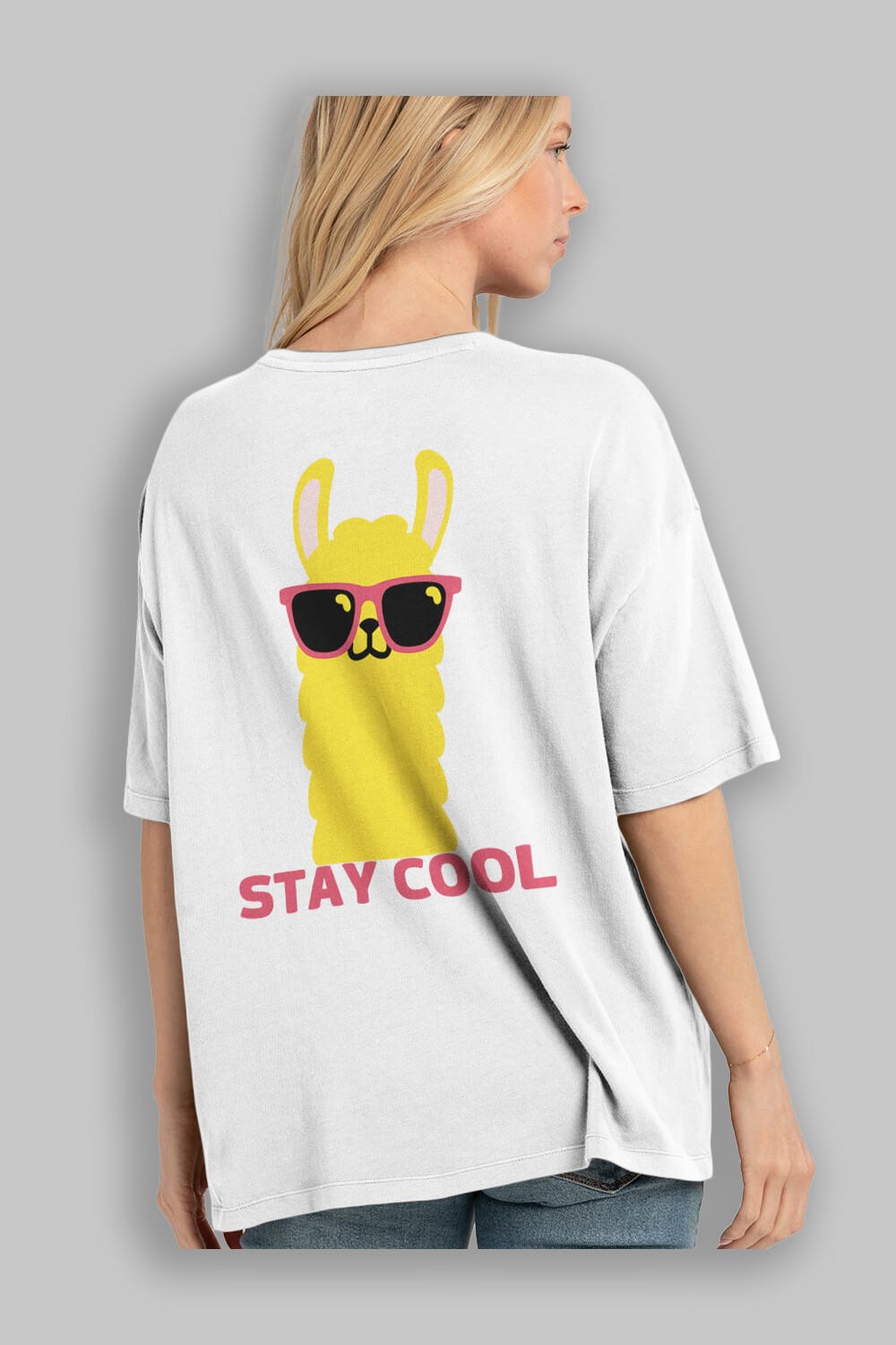 Stay Cool Yazılı Lama Arka Baskılı Oversize t-shirt Erkek Kadın Unisex