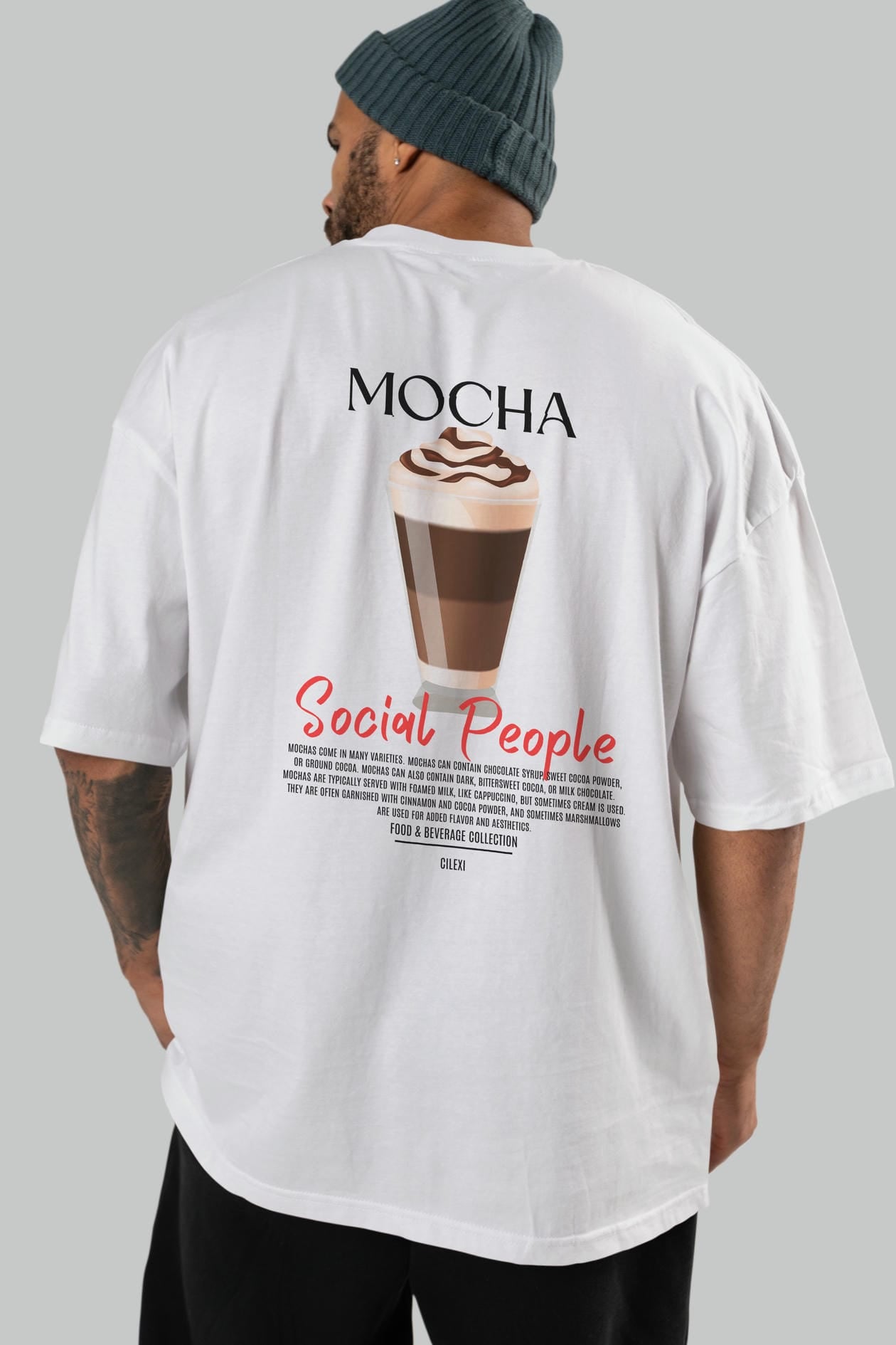 Mocha Kokteyl Serisi Baskılı Oversize t-shirt Erkek Kadın Unisex %100 Pamuk Bisiklet Yaka tişort