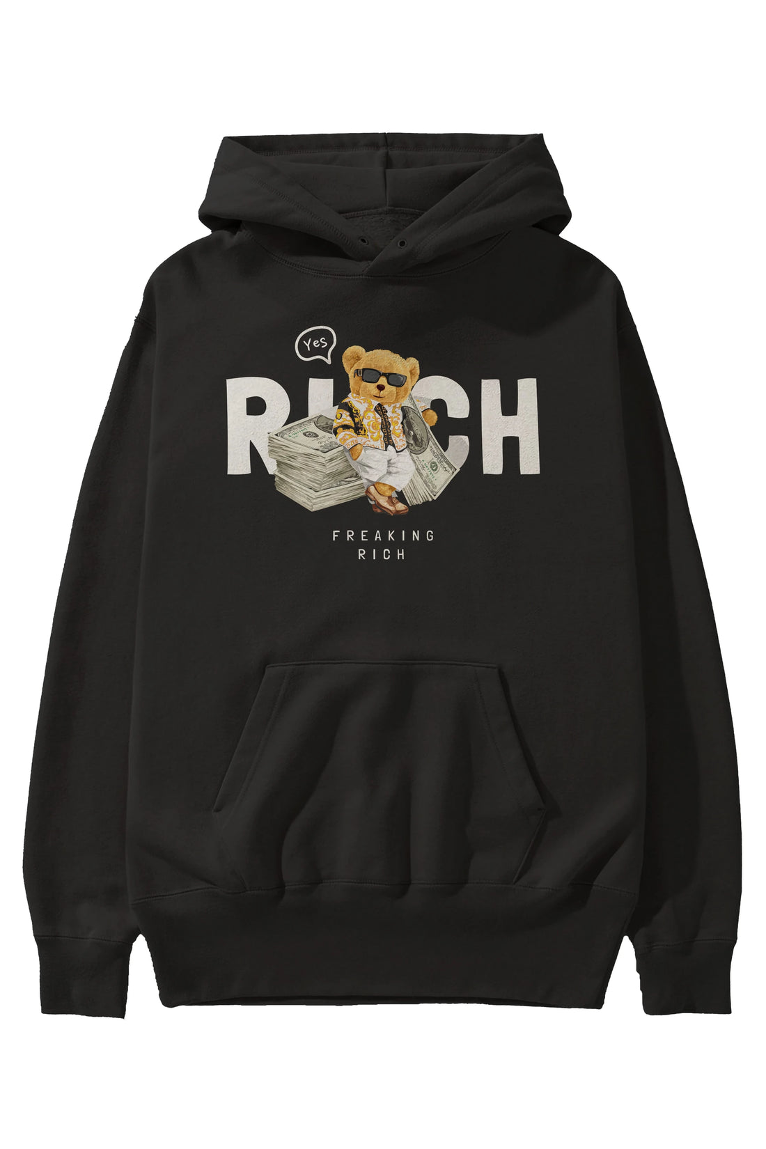 Teddy Bear Freakıng Rich Ön Baskılı Hoodie Oversize Kapüşonlu Sweatshirt Erkek Kadın Unisex