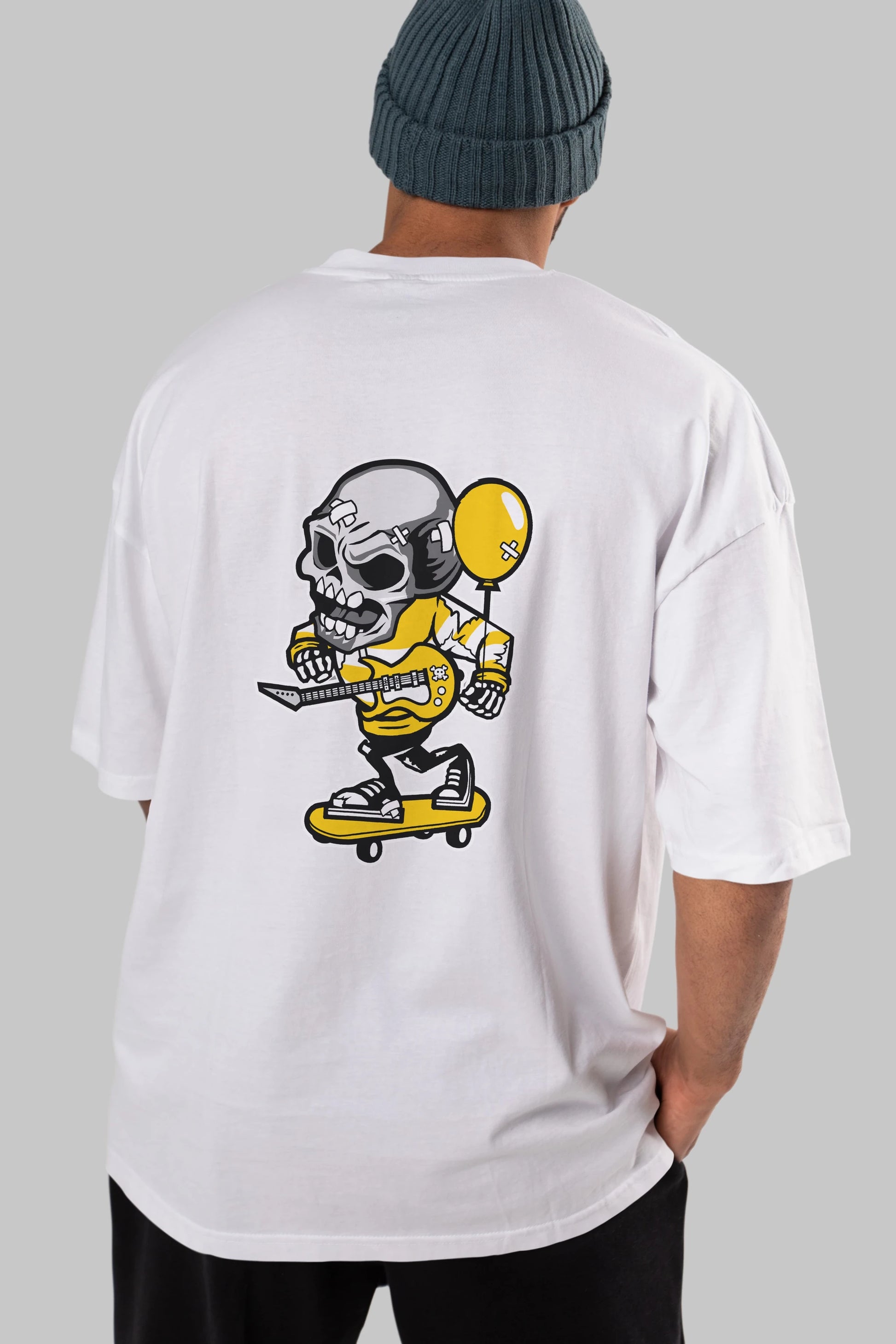 Skull Skater Arka Baskılı Oversize t-shirt Erkek Kadın Unisex %100 Pamuk tişort