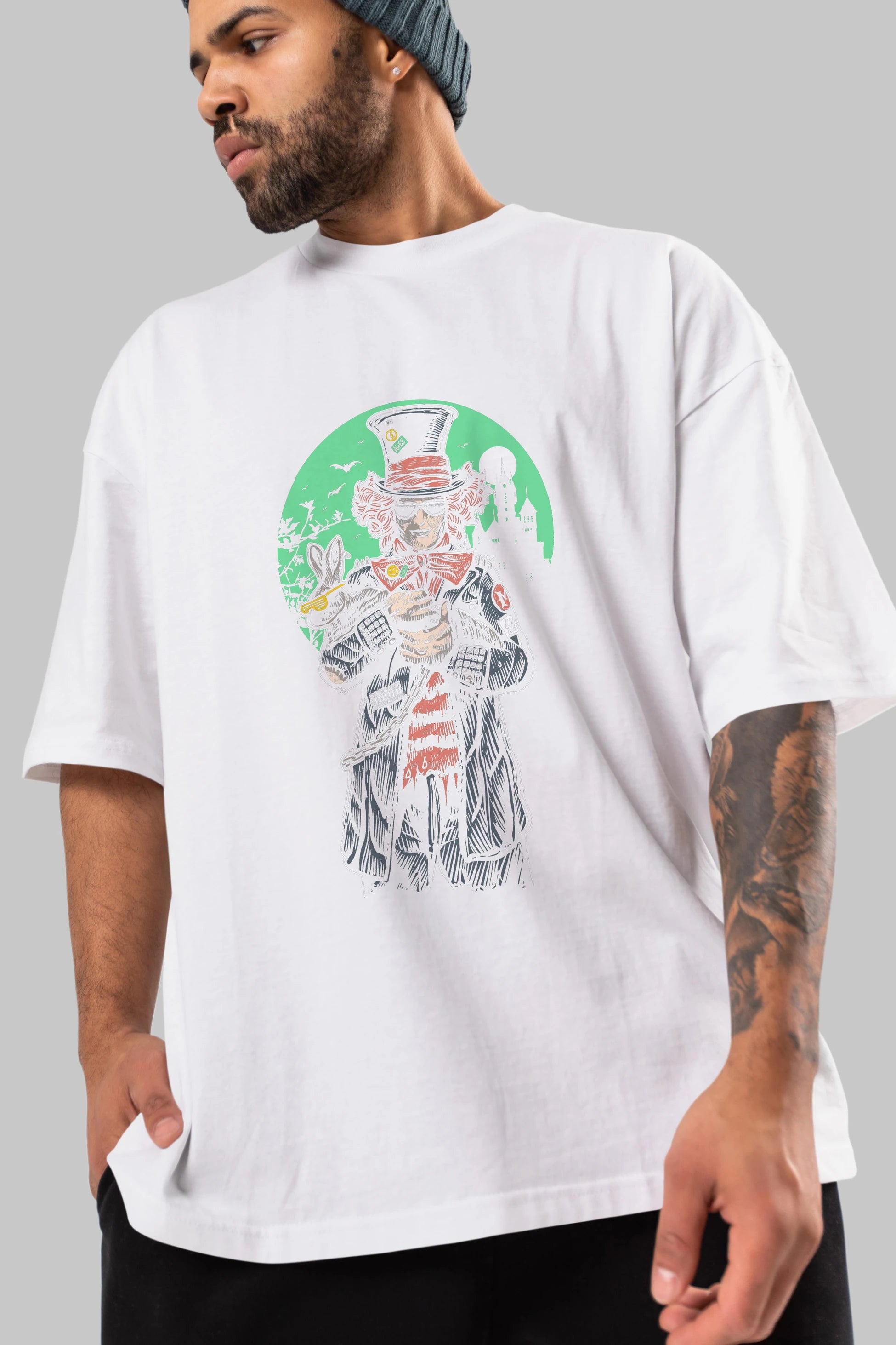 Mad Hatter Ön Baskılı Oversize t-shirt Erkek Kadın Unisex %100 Pamuk tişort