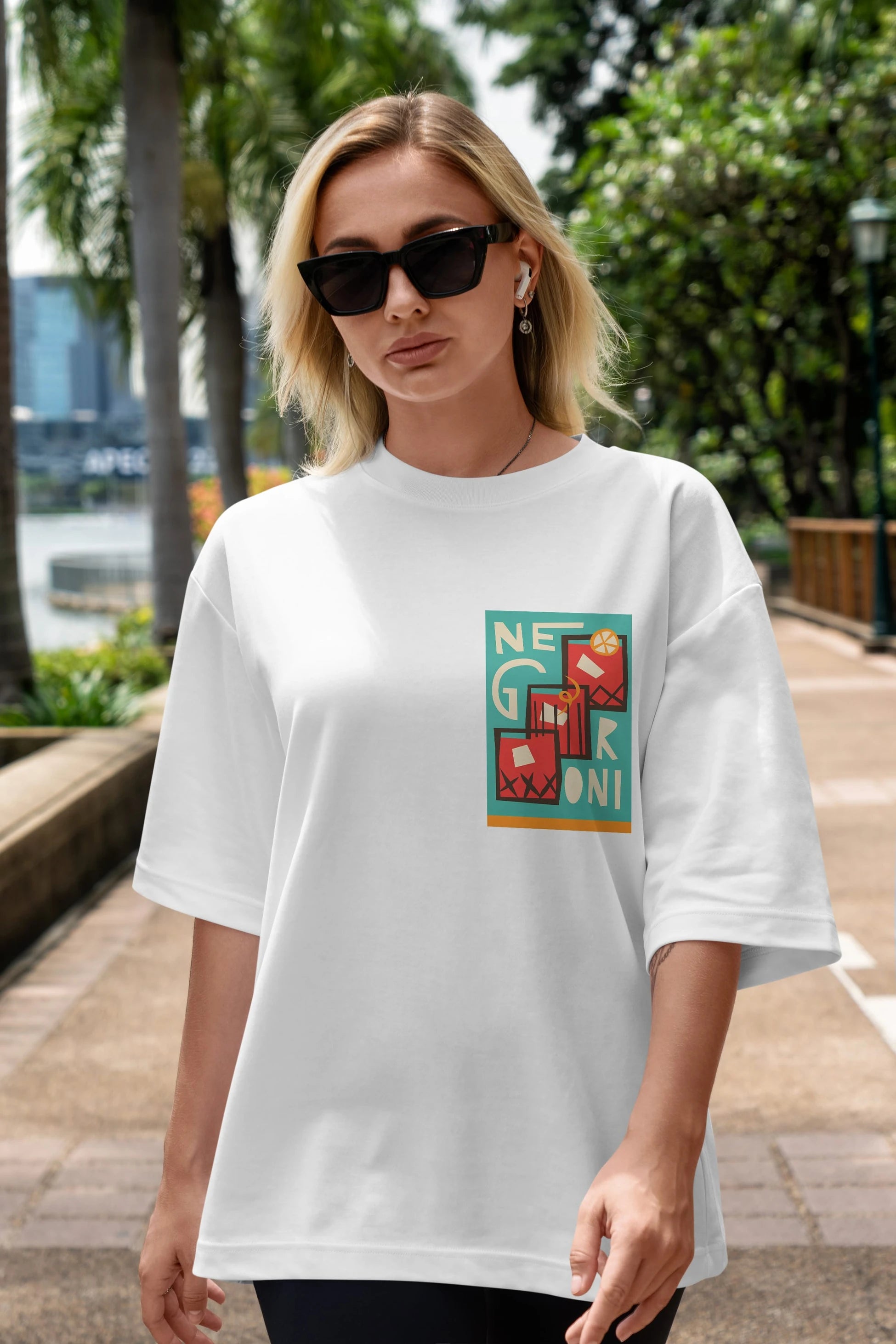 Negroni 3 Ön Sol Baskılı Oversize t-shirt Erkek Kadın Unisex %100 Pamuk Bisiklet Yaka tişort