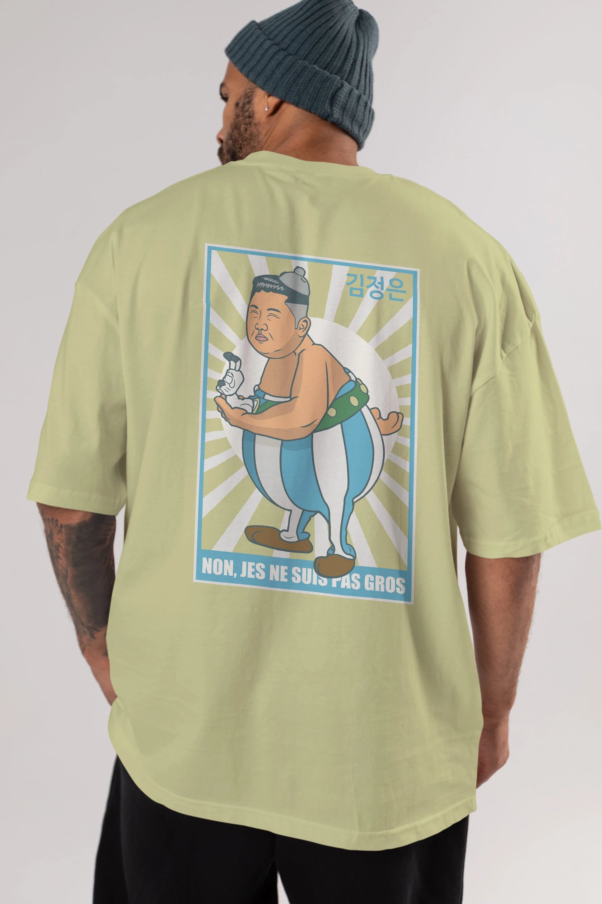 Obelix Jong Un Arka Baskılı Oversize t-shirt Erkek Kadın Unisex %100 Pamuk tişort