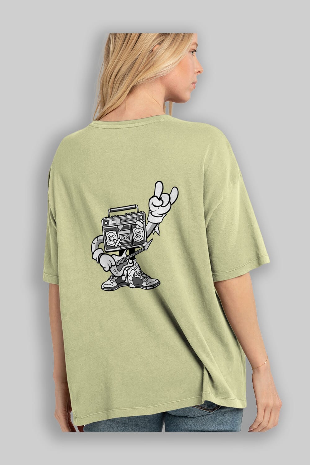 Boombox Rockstar Arka Baskılı Oversize t-shirt Erkek Kadın Unisex %100 Pamuk tişort
