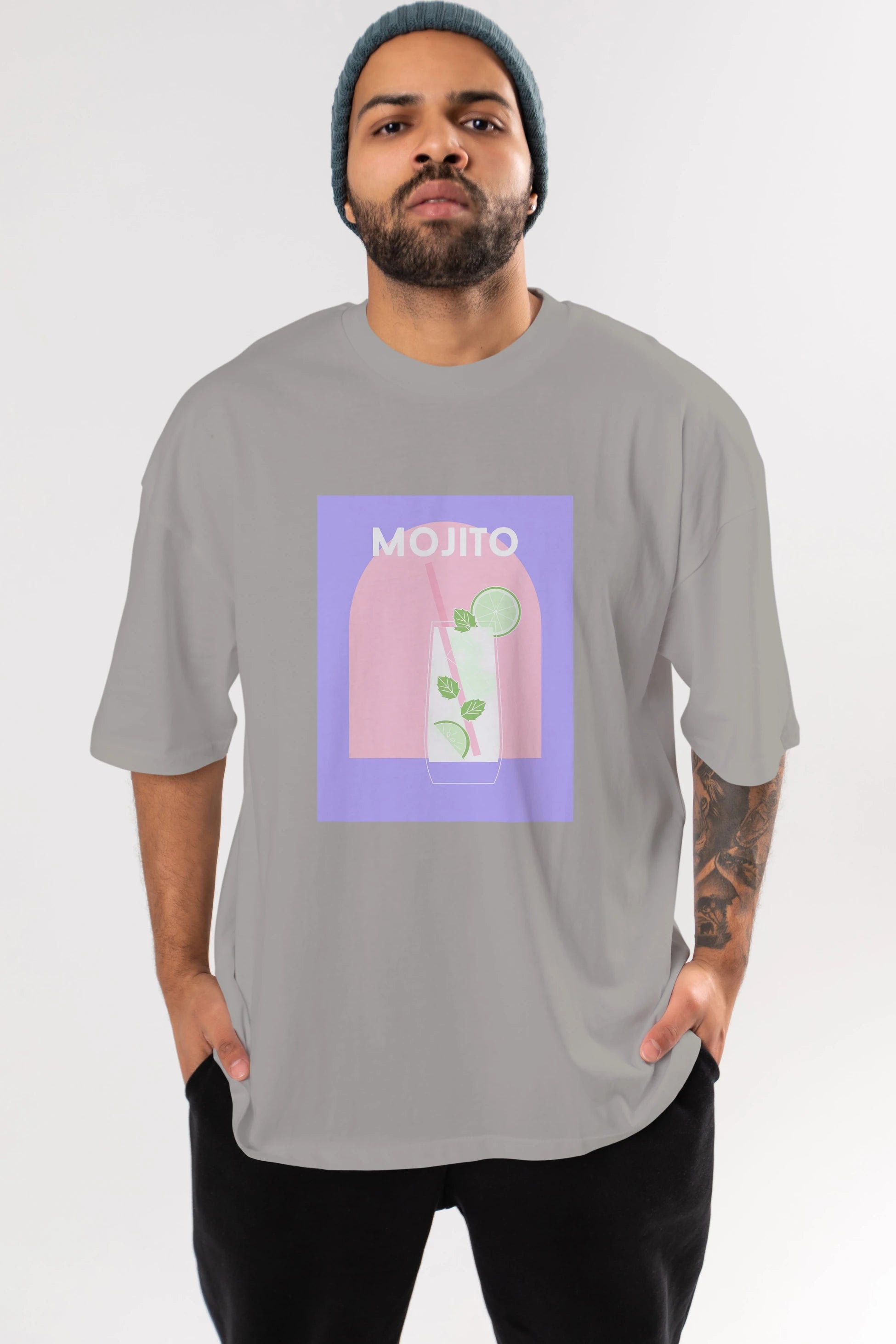 Mojito 2 Ön Baskılı Oversize t-shirt Erkek Kadın Unisex %100 Pamuk Bisiklet Yaka tişort