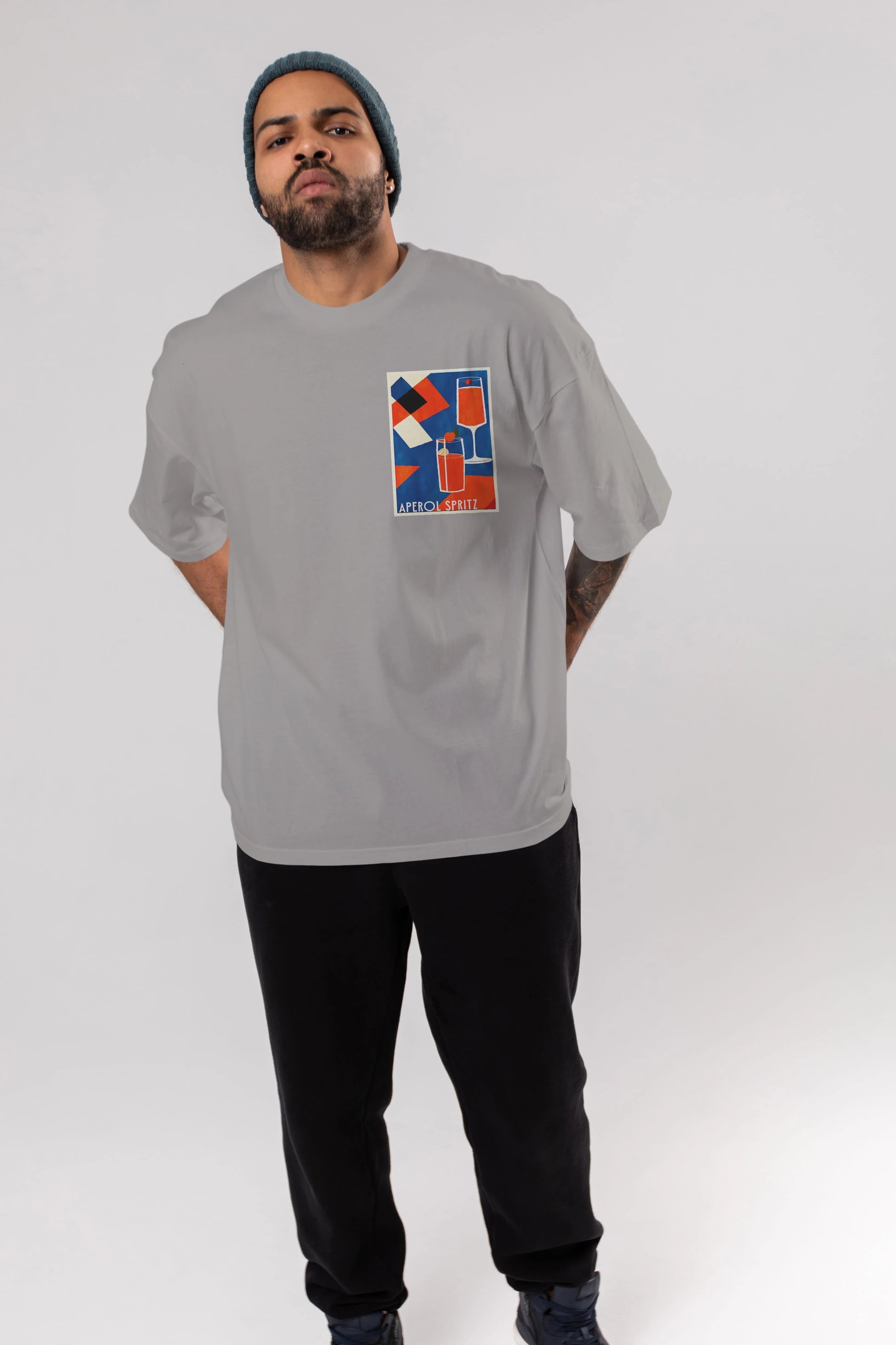 Aperol Spritz 4 Ön Sol Baskılı Oversize t-shirt Erkek Kadın Unisex %100 Pamuk Bisiklet Yaka tişort