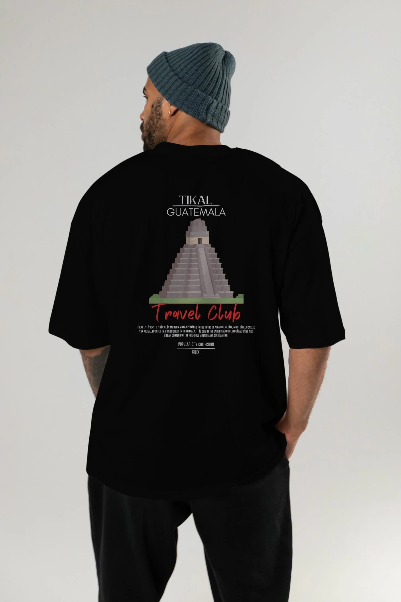 Tikal Guatemala Arka Baskılı Oversize t-shirt Erkek Kadın Pamuk Bisiklet Yaka tişort