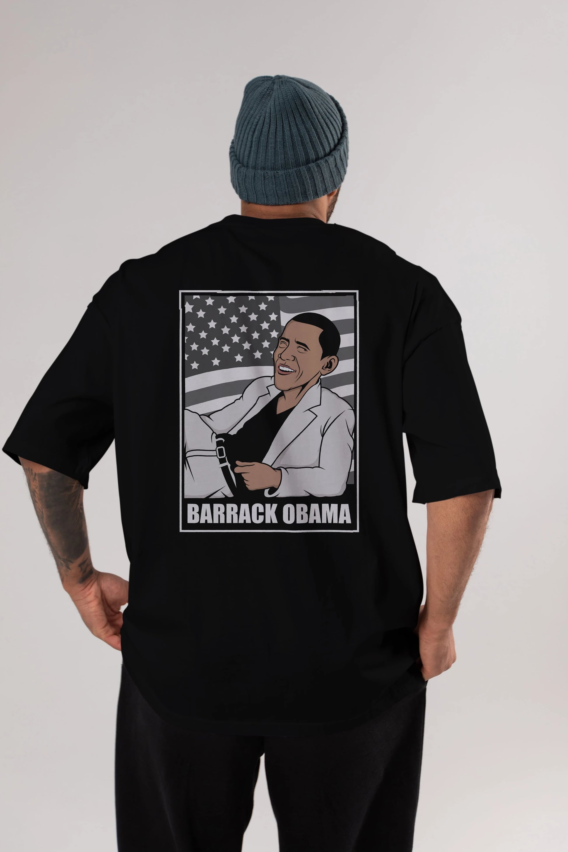Obama Thriller Arka Baskılı Oversize t-shirt Erkek Kadın Unisex %100 Pamuk tişort