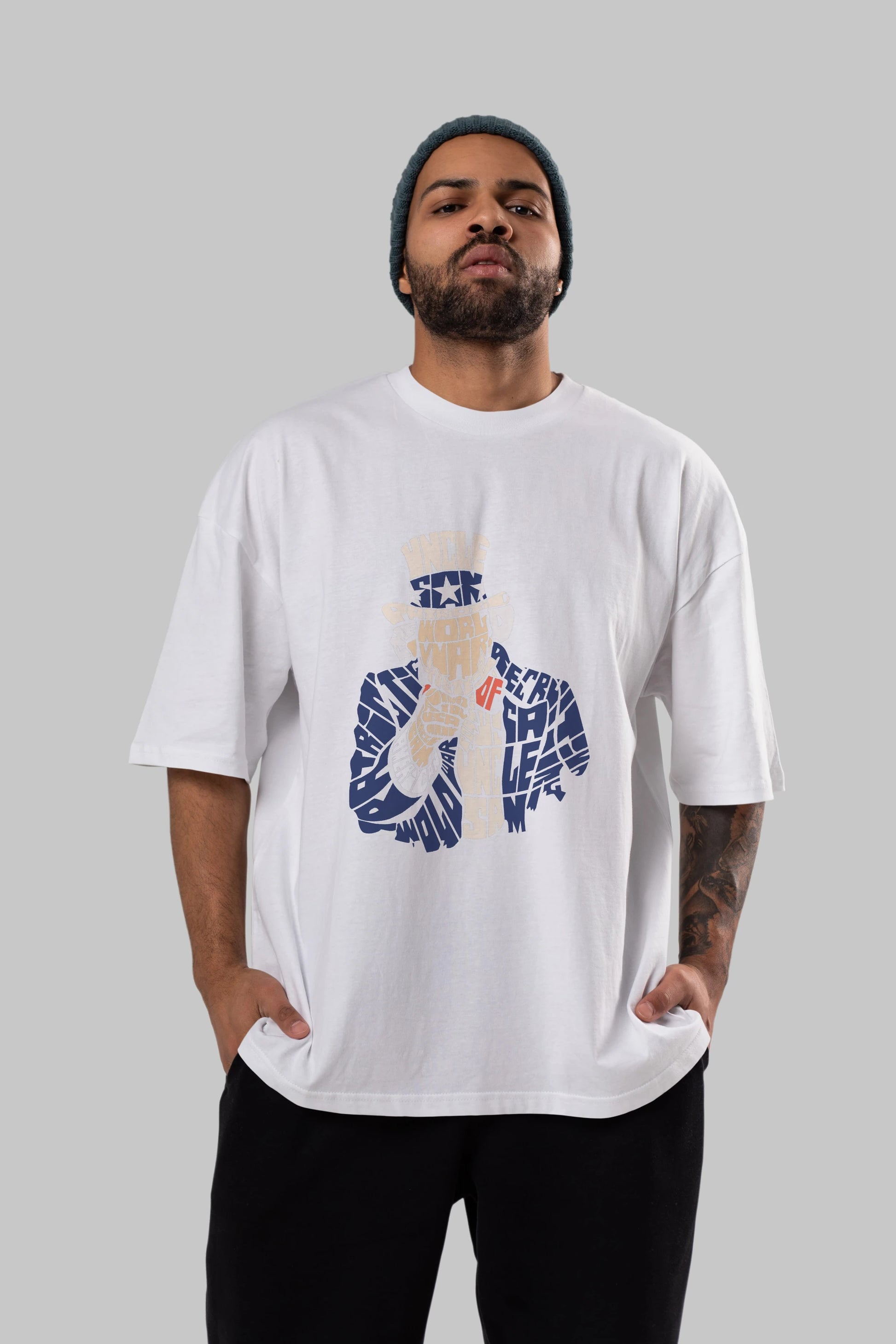 Uncle Sam Ön Baskılı Oversize t-shirt %100 pamuk Erkek Kadın Unisex