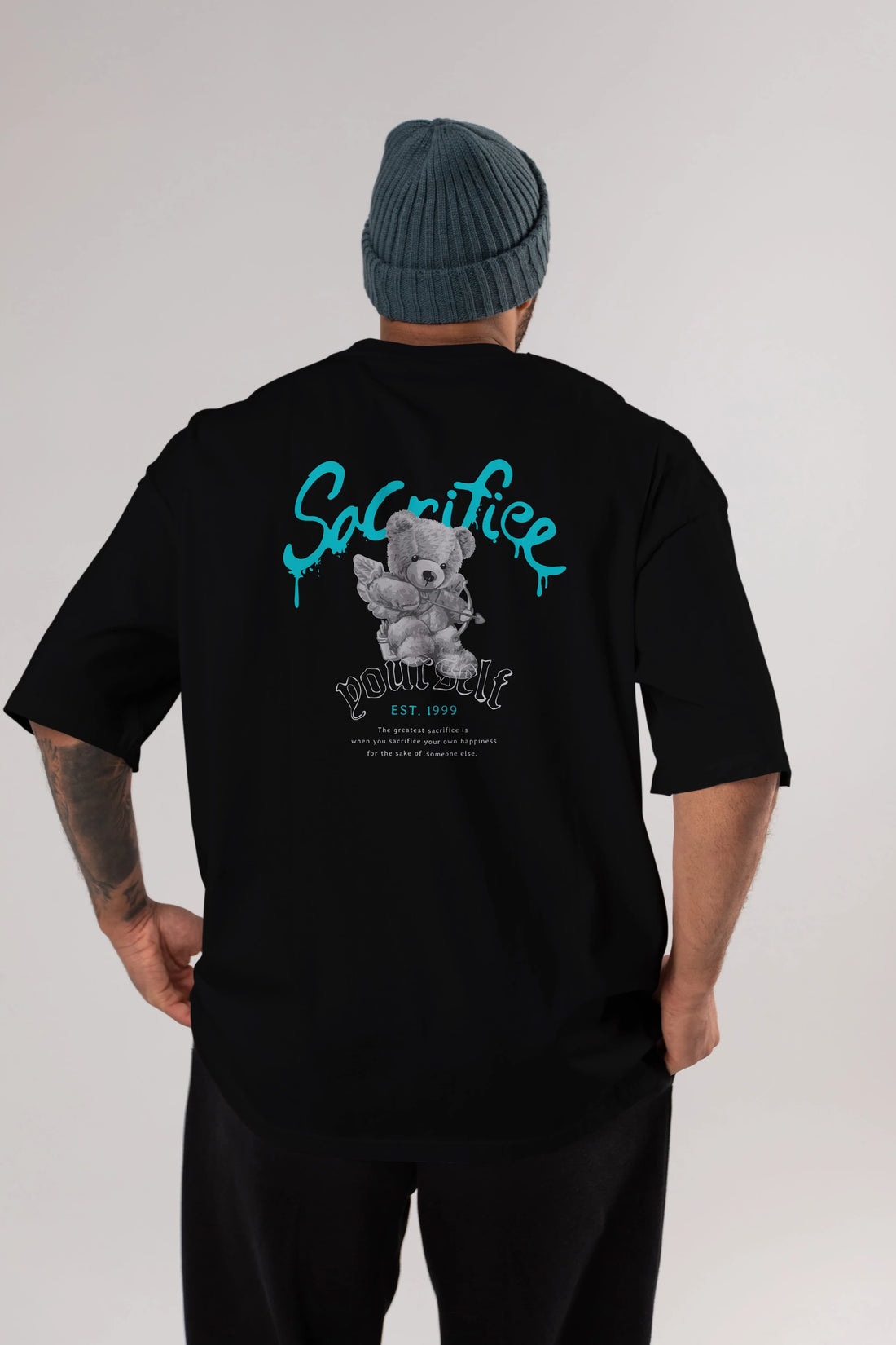 Sacrifice Yourself Bear Arka Baskılı Oversize t-shirt Erkek Kadın Unisex