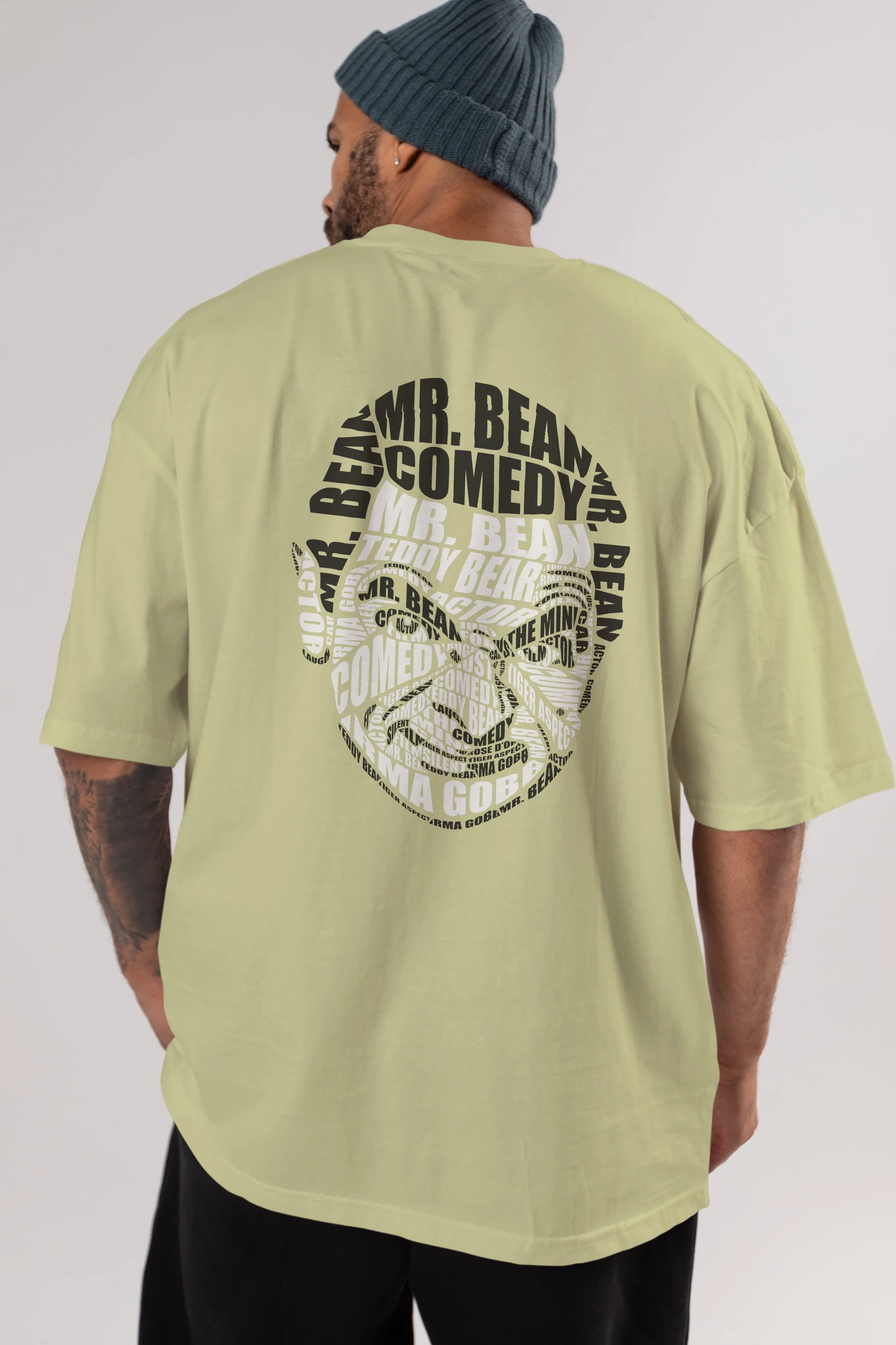 Mr Bean Calligram Arka Baskılı Oversize t-shirt %100 pamuk Erkek Kadın Unisex