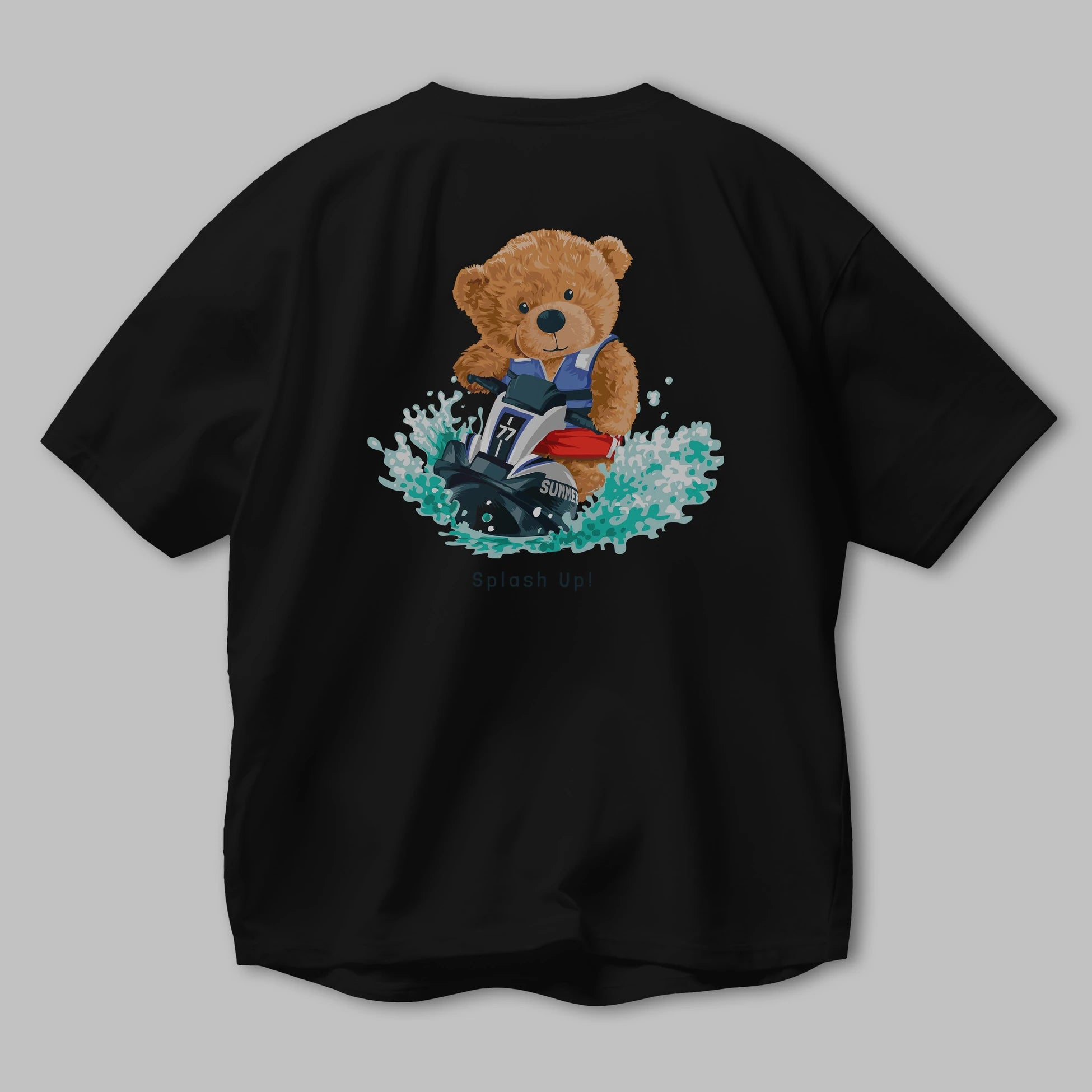 Teddy Bear Splash Up Arka Baskılı Oversize t-shirt Erkek Kadın Unisex %100 Pamuk
