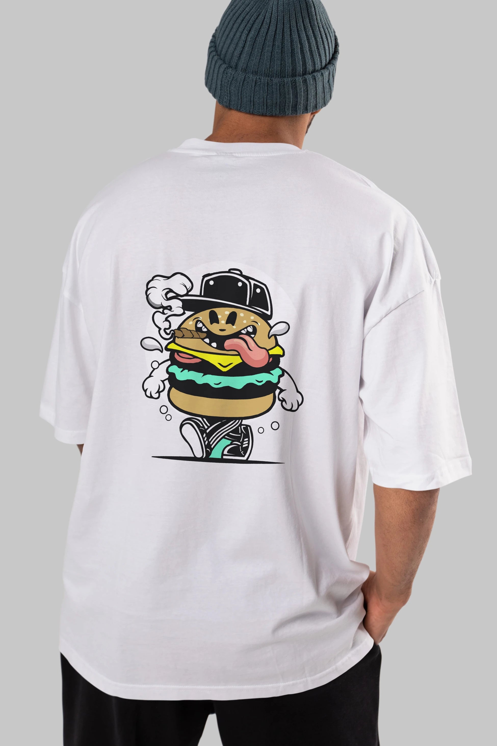 Burger Guy Arka Baskılı Oversize t-shirt Erkek Kadın Unisex %100 Pamuk tişort