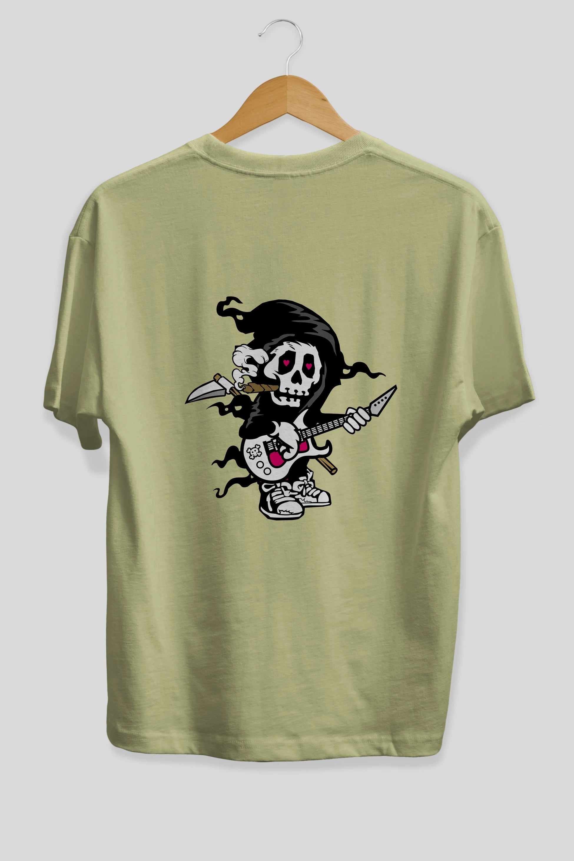 Grim Rockstar Arka Baskılı Oversize t-shirt Erkek Kadın Unisex %100 Pamuk tişort