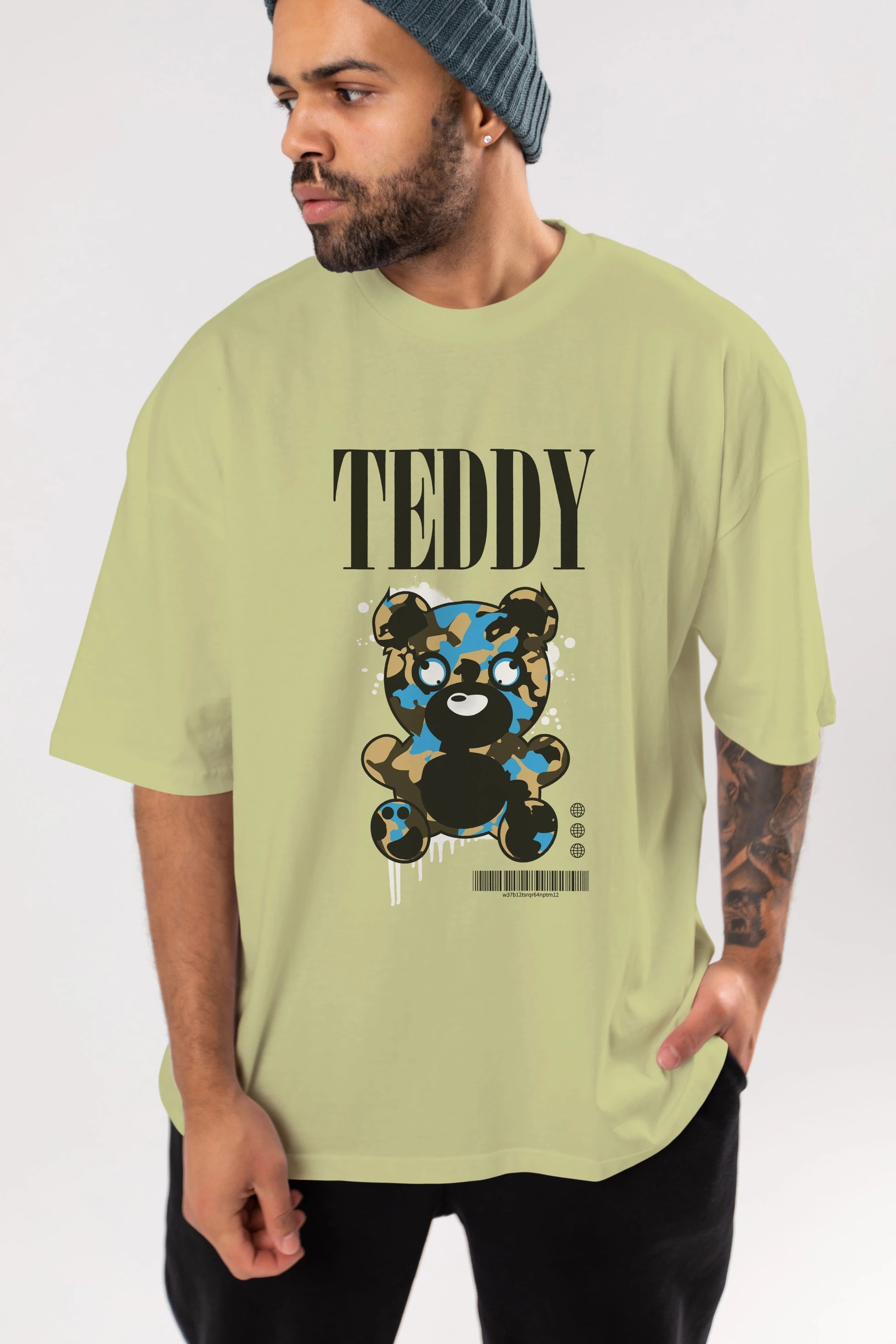 Teddy Bear Streetwear Ön Baskılı Oversize t-shirt Erkek Kadın Unisex