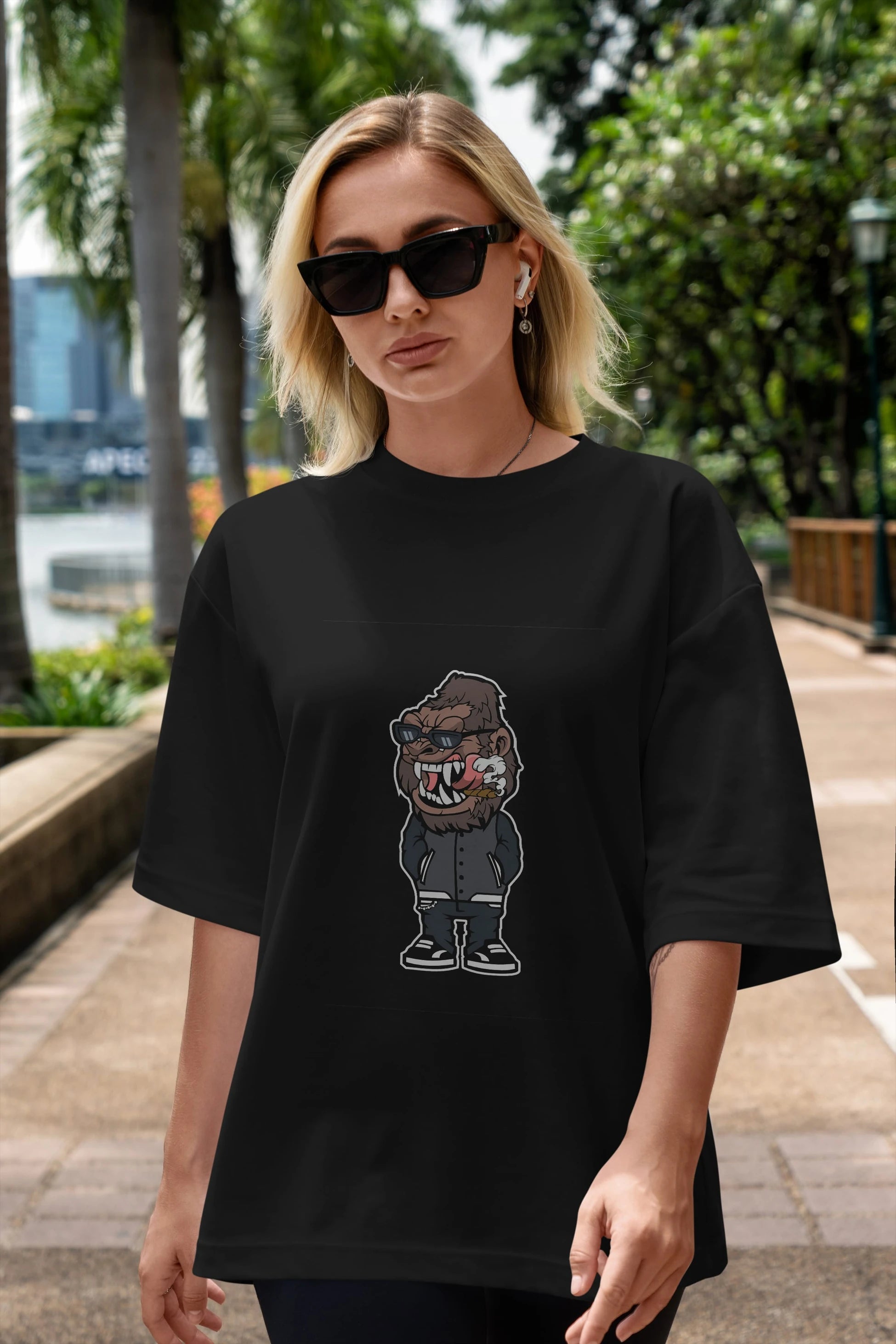 Gorilla Street Style Ön Baskılı Oversize t-shirt Erkek Kadın Unisex %100 Pamuk tişort