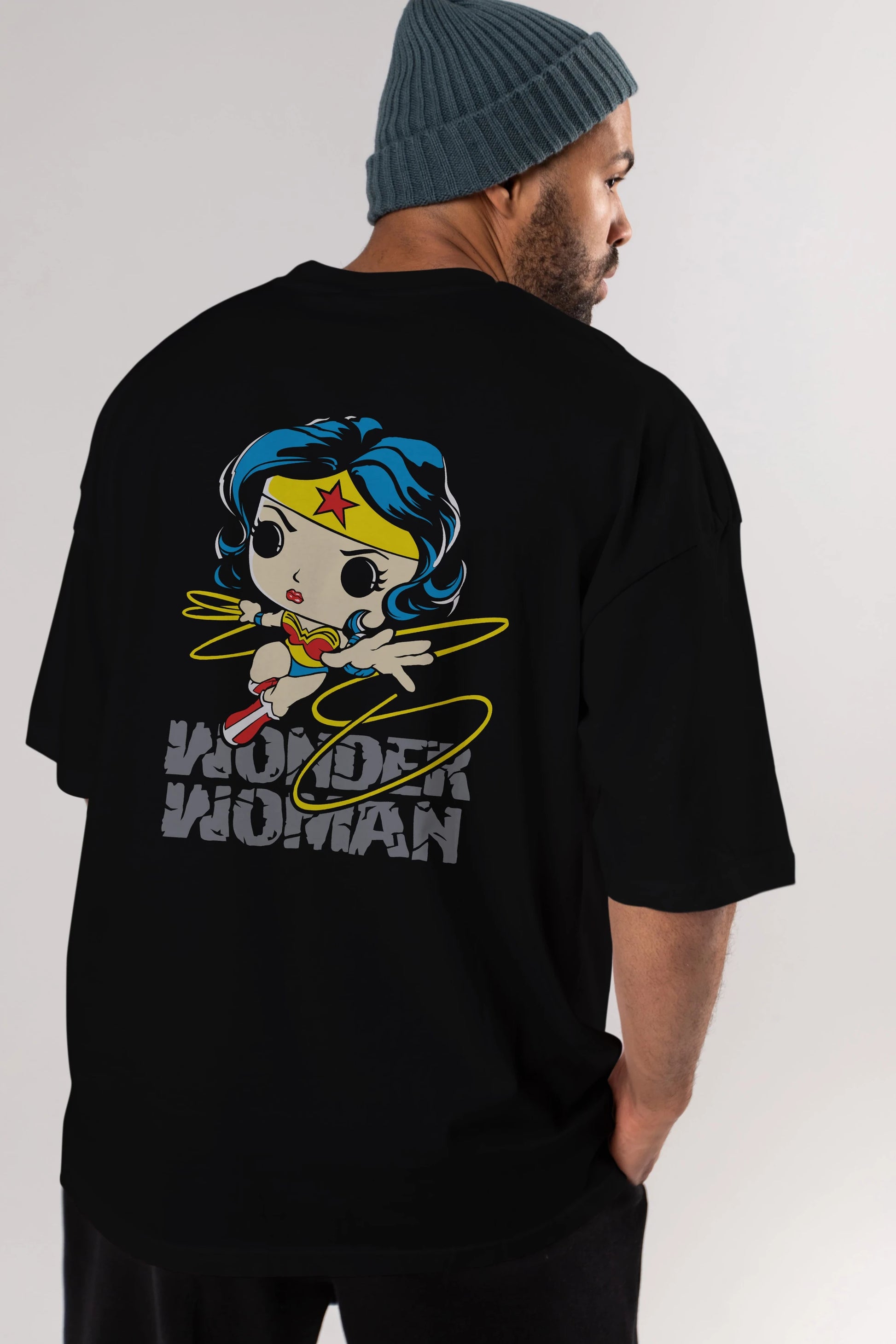 Wonder Woman Arka Baskılı Oversize t-shirt Erkek Kadın Unisex %100 Pamuk Bisiklet Yaka tişort