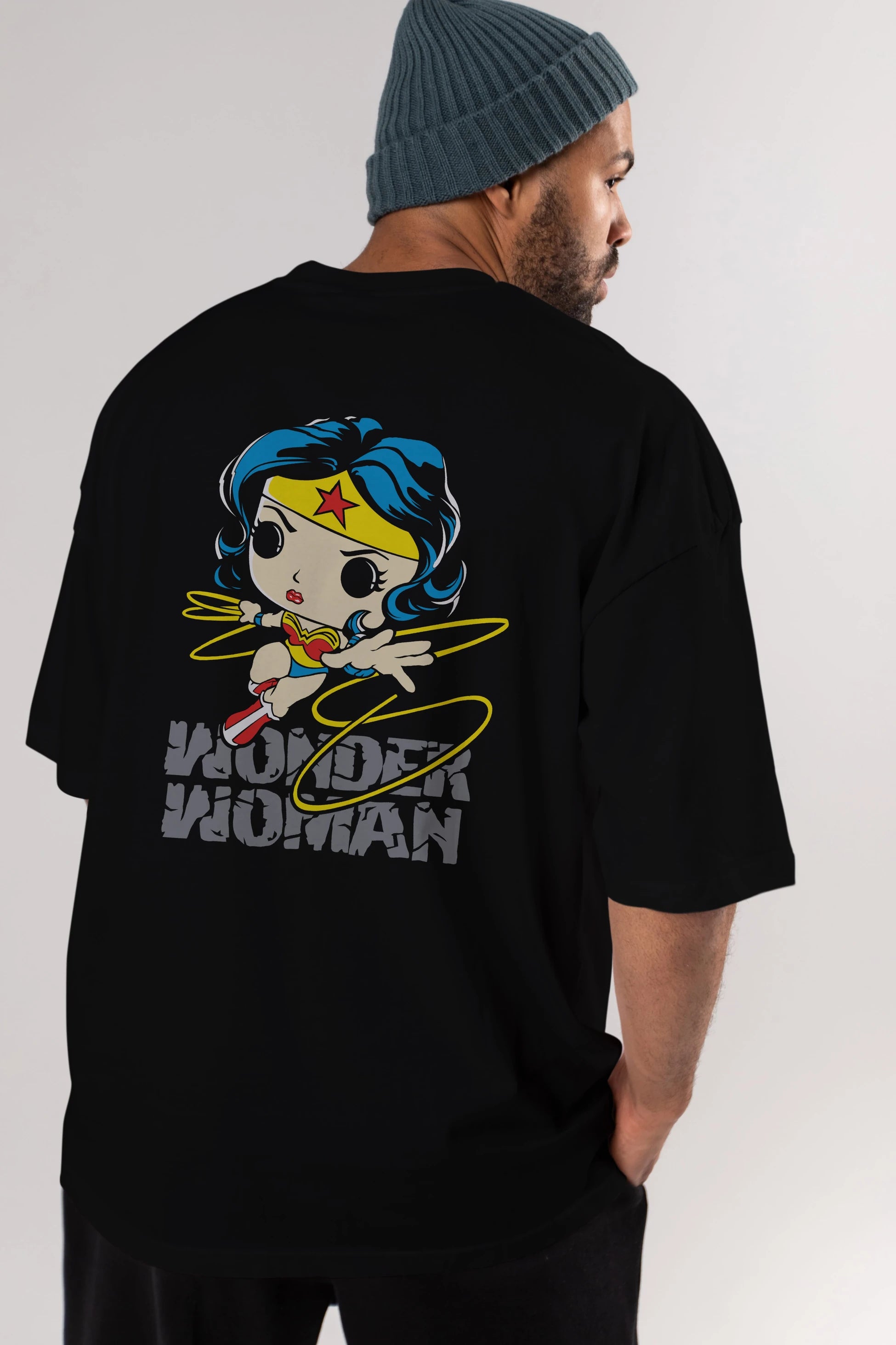 Wonder Woman Arka Baskılı Oversize t-shirt Erkek Kadın Unisex %100 Pamuk Bisiklet Yaka tişort