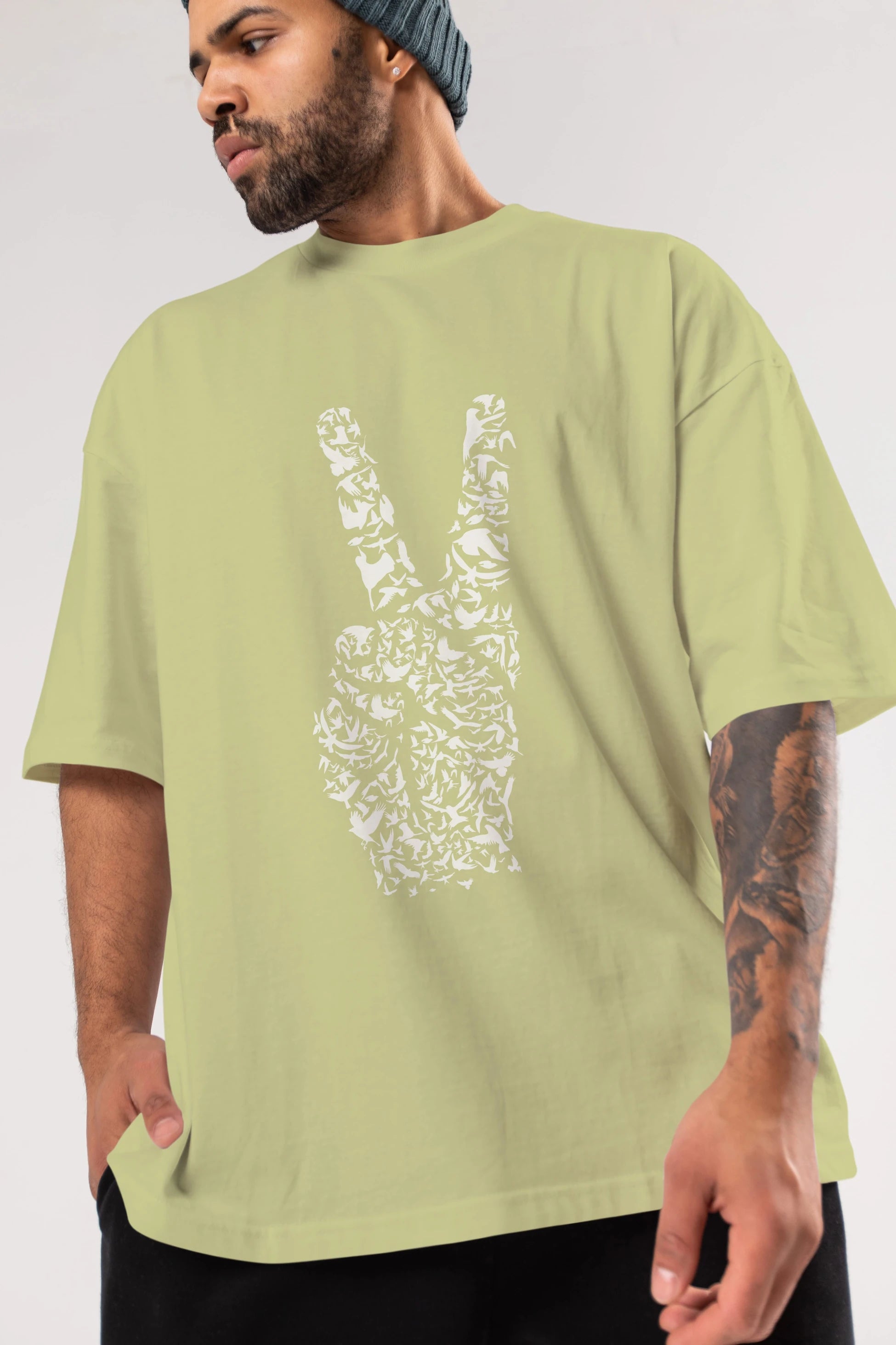 Peace Ön Baskılı Oversize t-shirt %100 pamuk Erkek Kadın Unisex