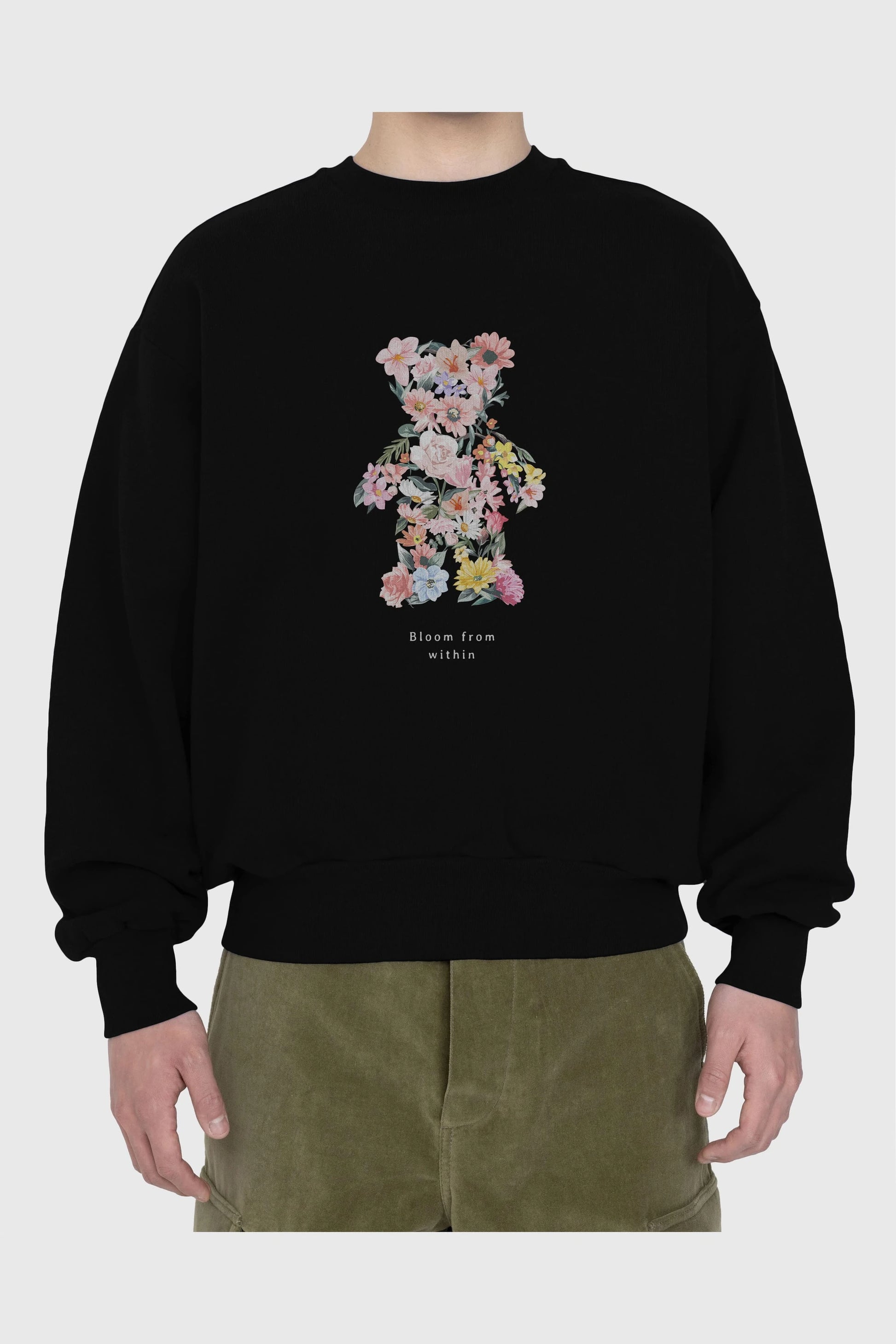 Bloom from Bear Ön Baskılı Oversize Sweatshirt Erkek Kadın Unisex