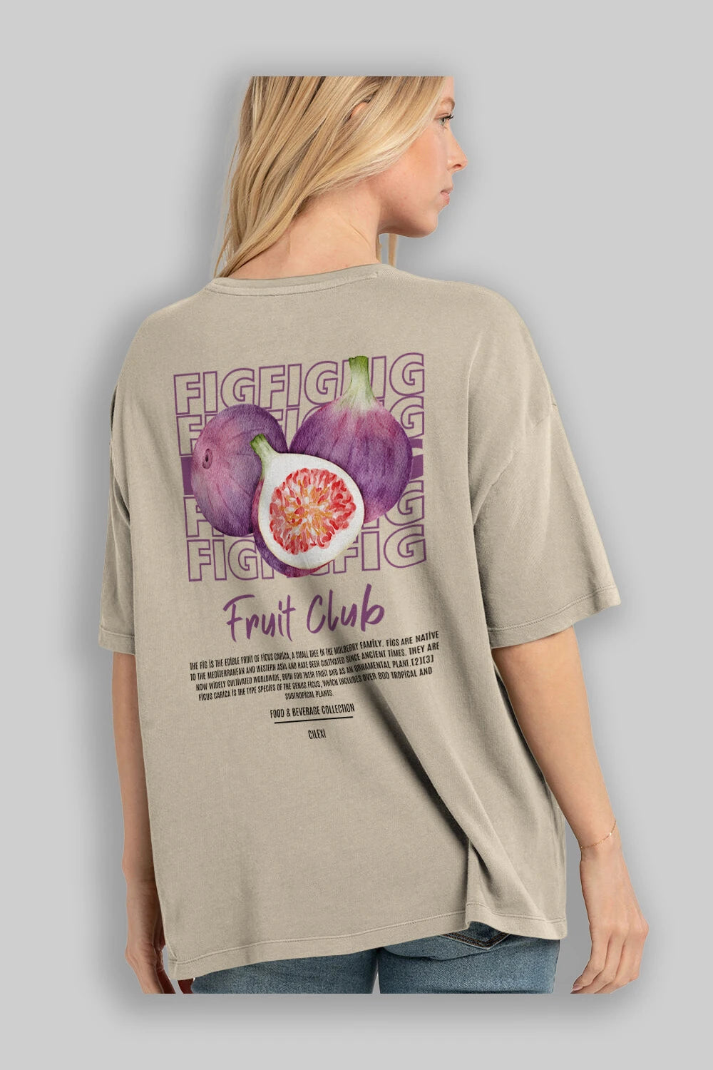 Fig Arka Baskılı Oversize t-shirt Erkek Kadın Pamuk Bisiklet Yaka tişort