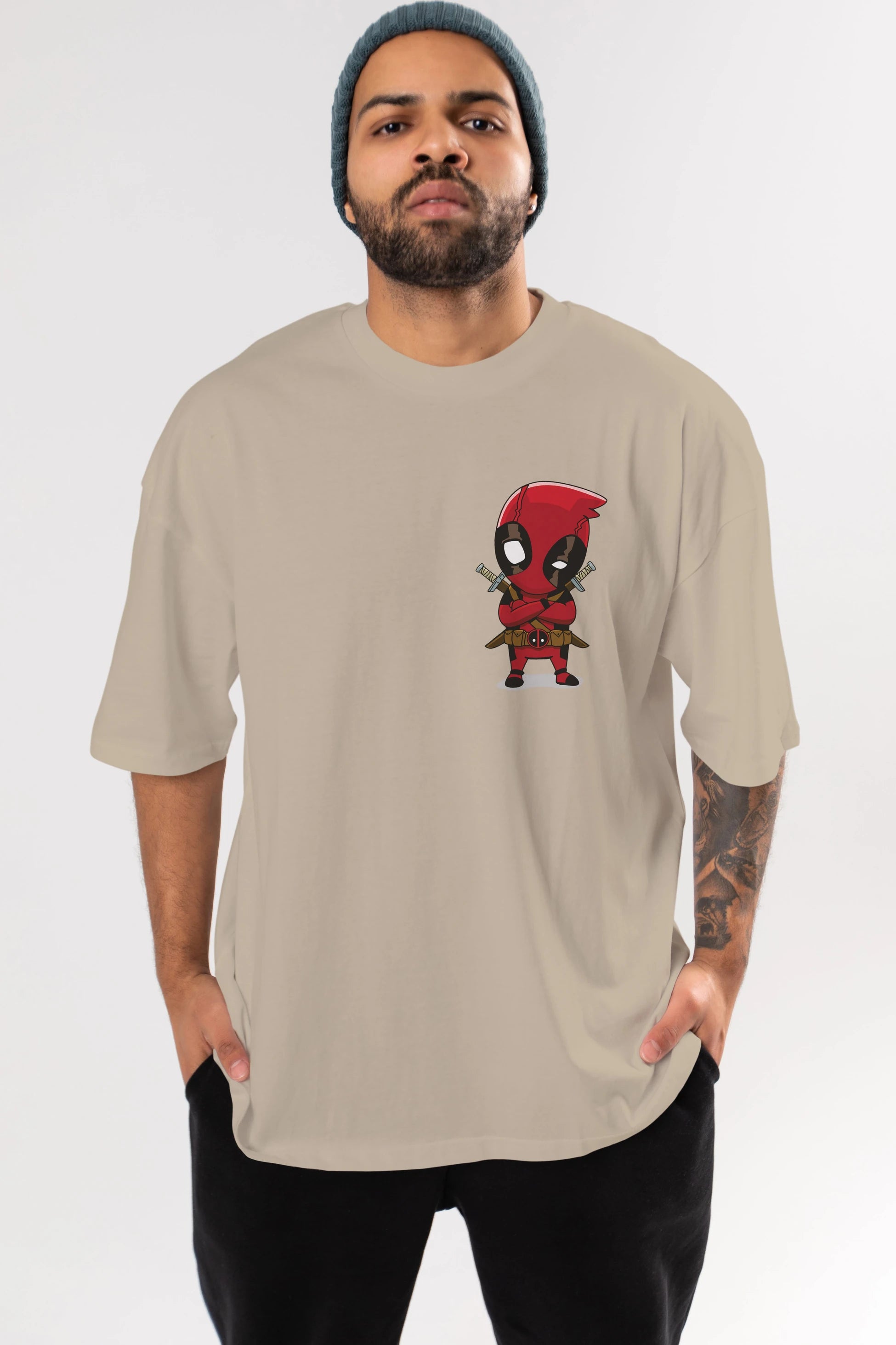 Deadpool (19) Ön Sol Baskılı Oversize t-shirt Erkek Kadın Unisex %100 Pamuk Bisiklet Yaka tişort