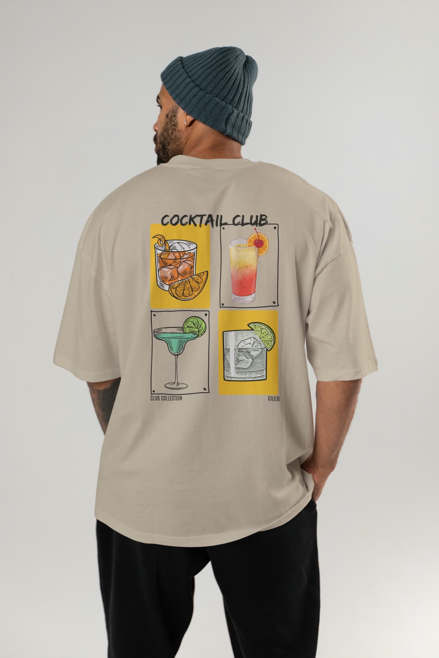 Cocktail Club Arka Baskılı Oversize t-shirt Erkek Kadın %100 Pamuk Bisiklet Yaka tişort