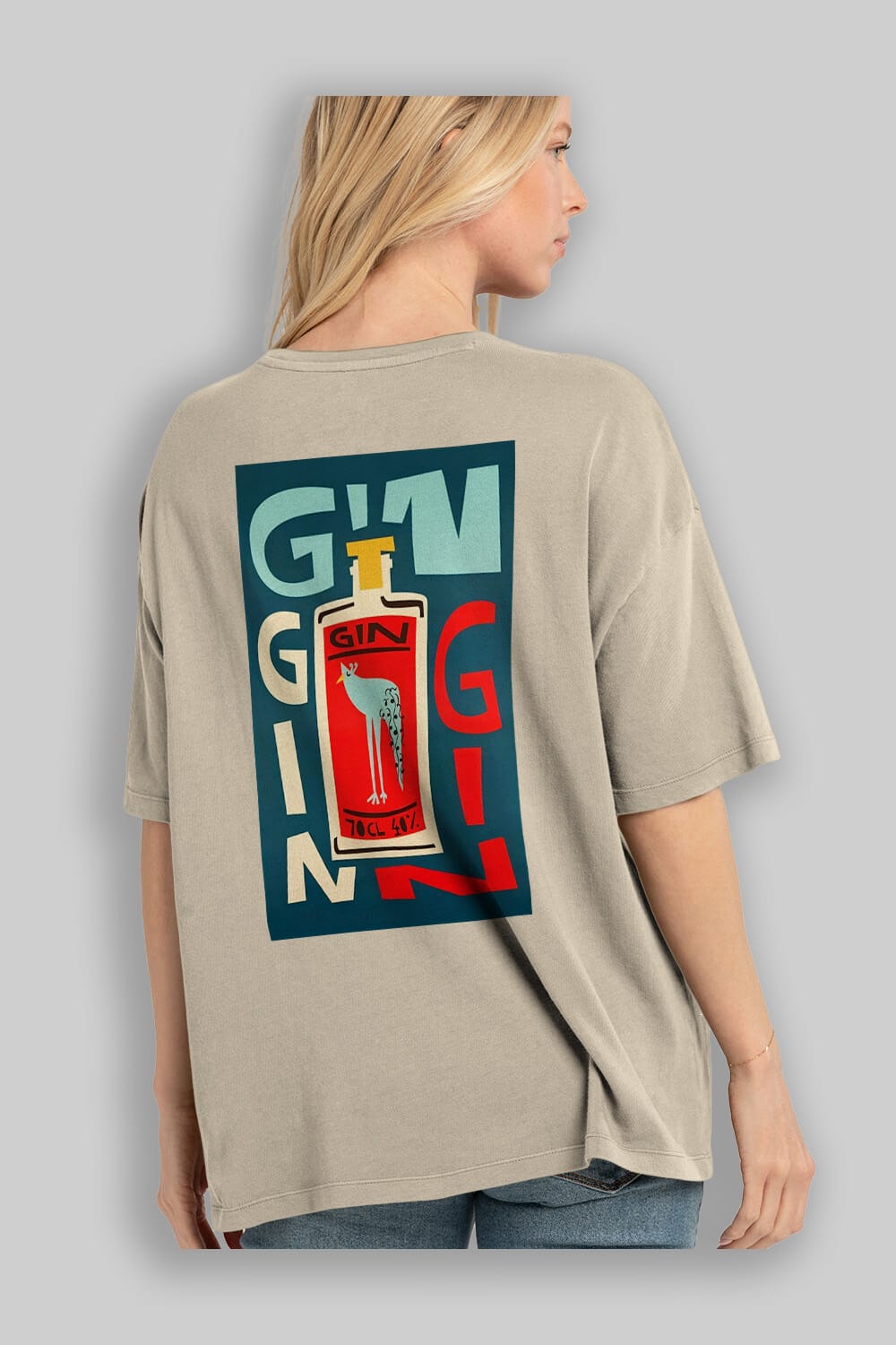 Gin 2 Arka Baskılı Oversize t-shirt Erkek Kadın Unisex %100 Pamuk Bisiklet Yaka tişort