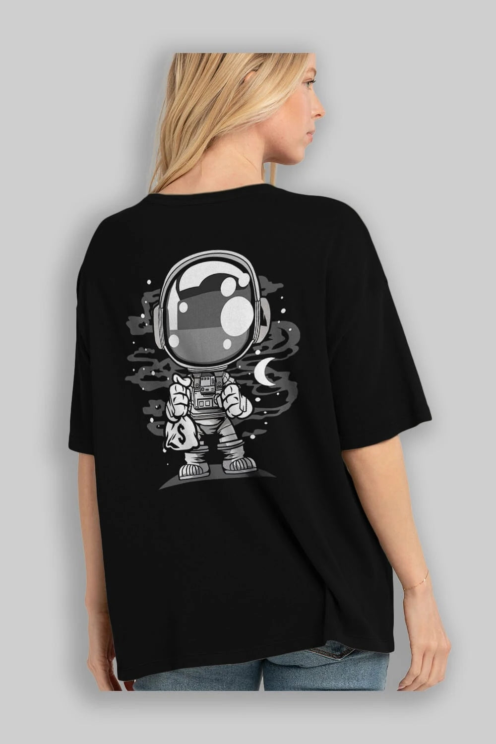 Astronaut Chibi Arka Baskılı Oversize t-shirt Erkek Kadın Unisex