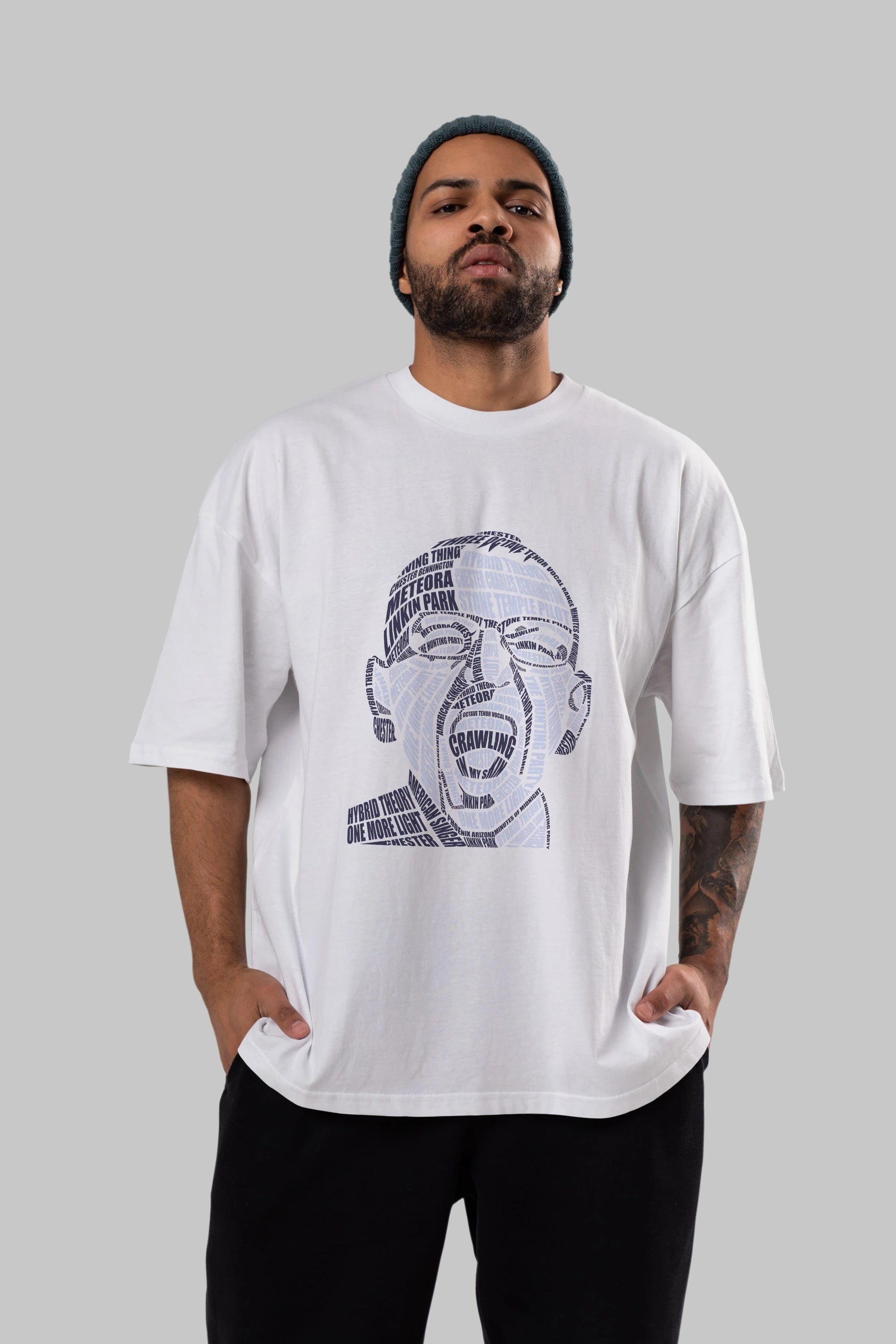 Chester Bennington Calligram Ön Baskılı Oversize t-shirt %100 pamuk Erkek Kadın Unisex